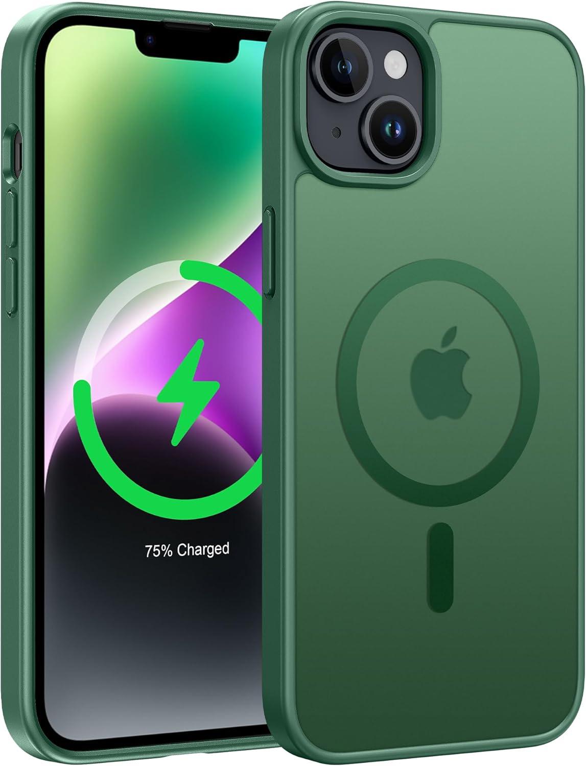 imageFNTCASE for iPhone 15 Pro Case Compatible with Magsafe Translucent Matte Magnetic Phone Cover Military Grade Drop Protection Shockproof Protective Cases BlackGreen