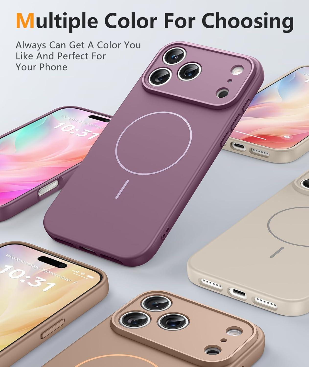 imageFNTCASE for iPhone 15 Pro Case Compatible with Magsafe Translucent Matte Magnetic Phone Cover Military Grade Drop Protection Shockproof Protective Cases BlackFull Purple