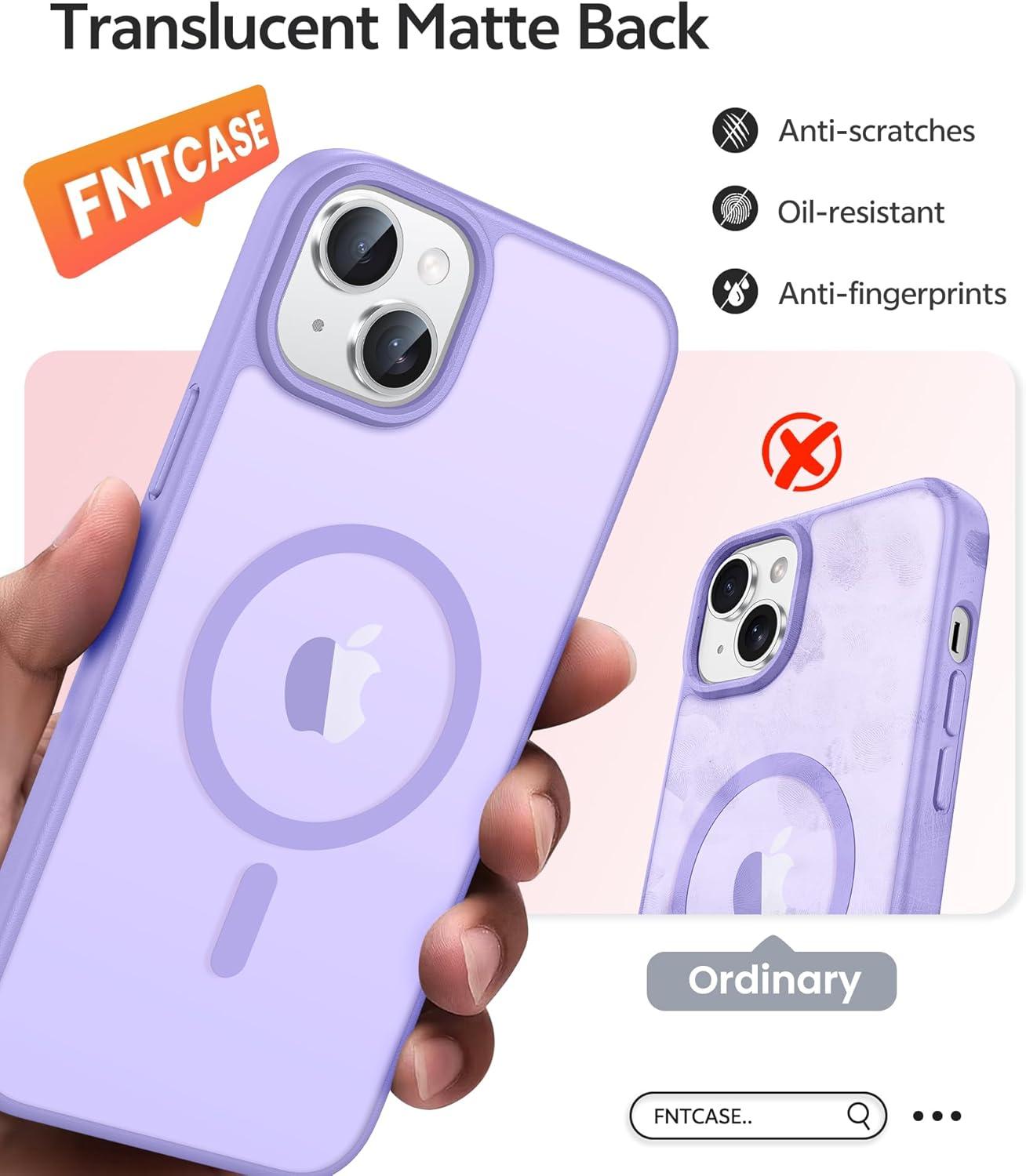 imageFNTCASE for iPhone 15 Pro Case Compatible with Magsafe Translucent Matte Magnetic Phone Cover Military Grade Drop Protection Shockproof Protective Cases BlackLight Purple