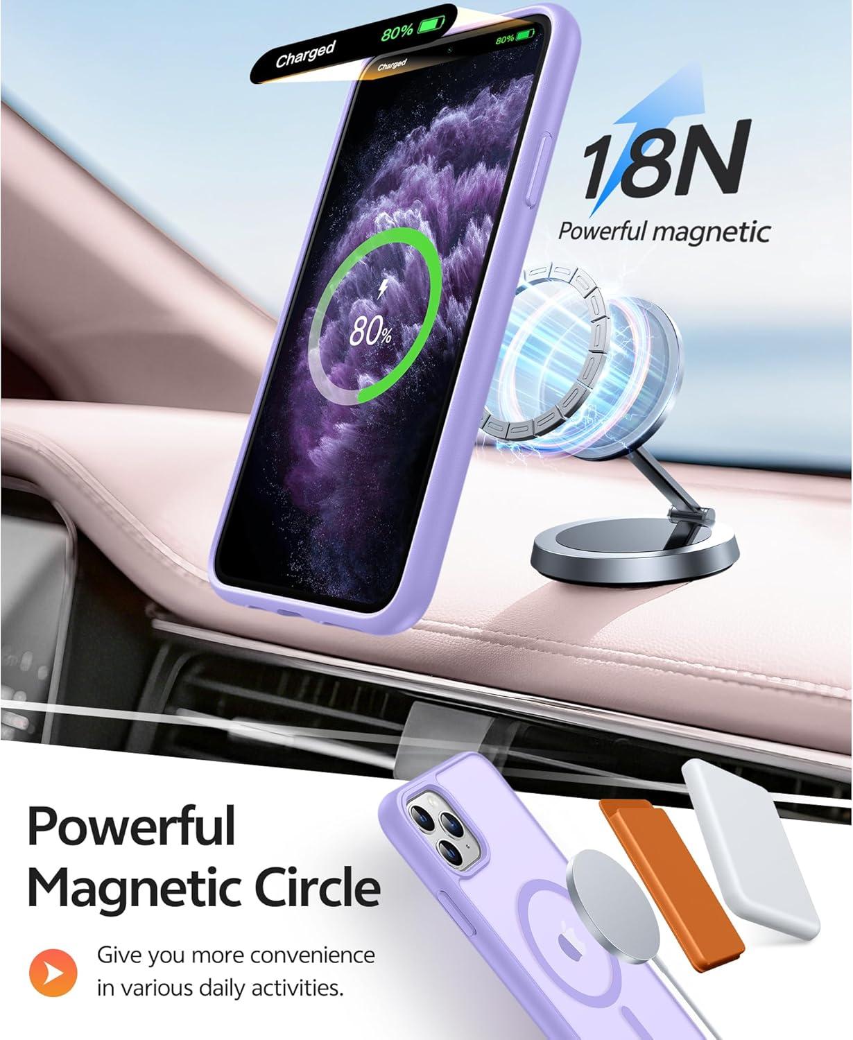 imageFNTCASE for iPhone 15 Pro Case Compatible with Magsafe Translucent Matte Magnetic Phone Cover Military Grade Drop Protection Shockproof Protective Cases BlackLight Purple