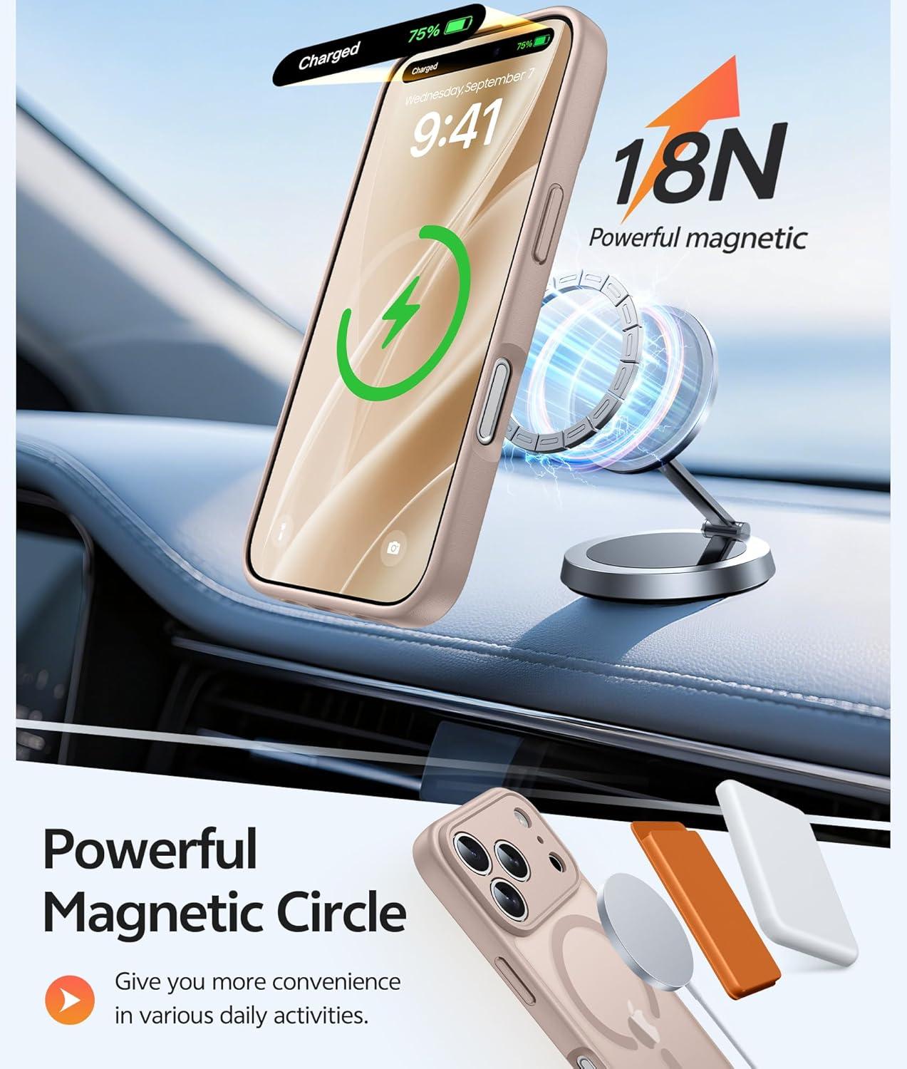 imageFNTCASE for iPhone 15 Pro Case Compatible with Magsafe Translucent Matte Magnetic Phone Cover Military Grade Drop Protection Shockproof Protective Cases BlackDesert Gold