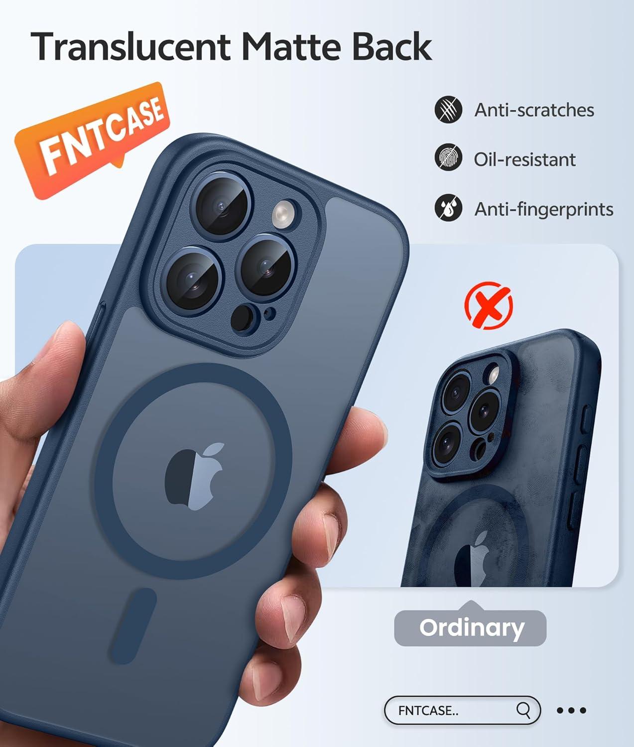 imageFNTCASE for iPhone 15 Pro Case Compatible with Magsafe Translucent Matte Magnetic Phone Cover Military Grade Drop Protection Shockproof Protective Cases BlackBlue