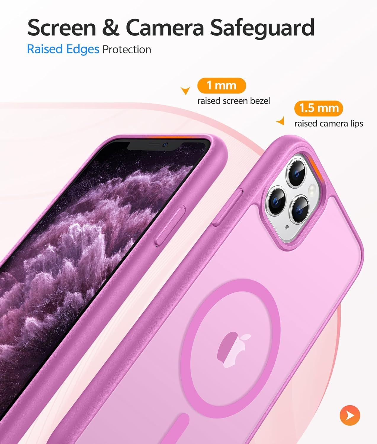imageFNTCASE for iPhone 15 Pro Case Compatible with Magsafe Translucent Matte Magnetic Phone Cover Military Grade Drop Protection Shockproof Protective Cases BlackPink