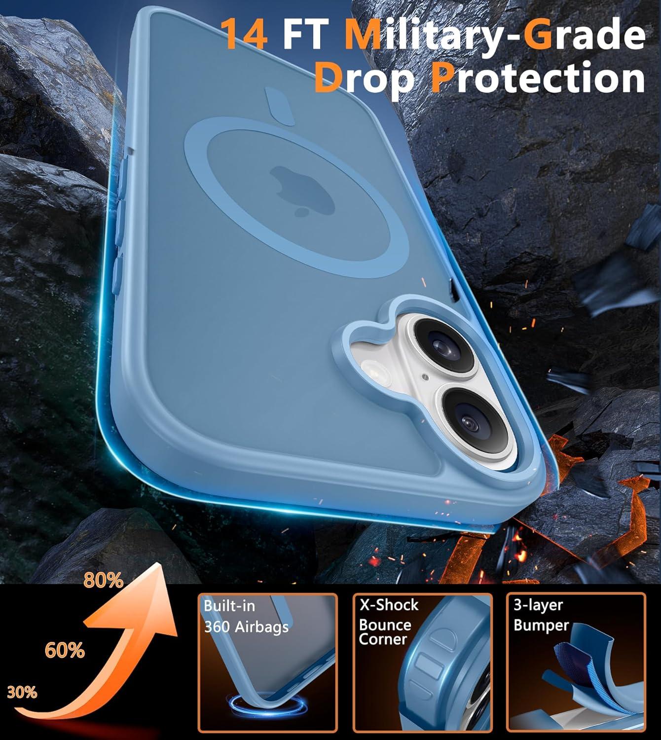 imageFNTCASE for iPhone 15 Pro Case Compatible with Magsafe Translucent Matte Magnetic Phone Cover Military Grade Drop Protection Shockproof Protective Cases BlackLight Blue