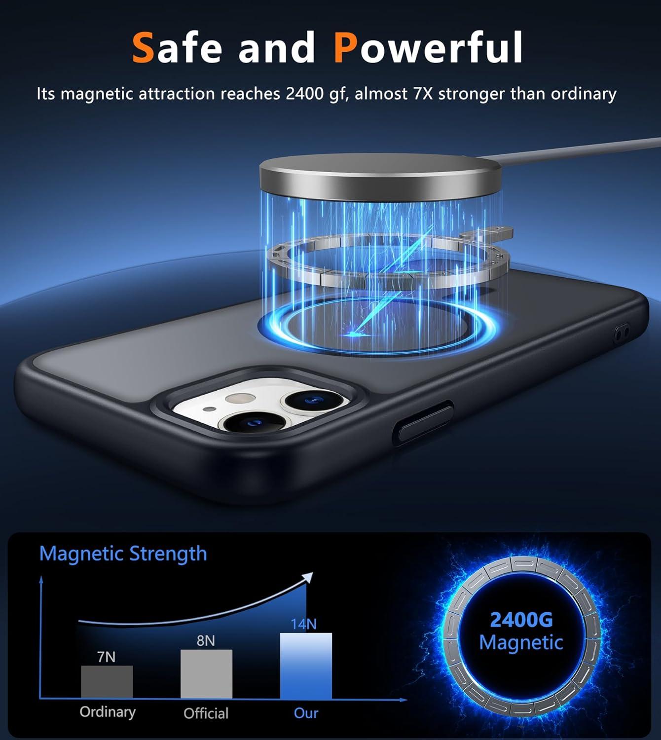 imageFNTCASE for iPhone 15 Pro Case Compatible with Magsafe Translucent Matte Magnetic Phone Cover Military Grade Drop Protection Shockproof Protective Cases BlackBlack