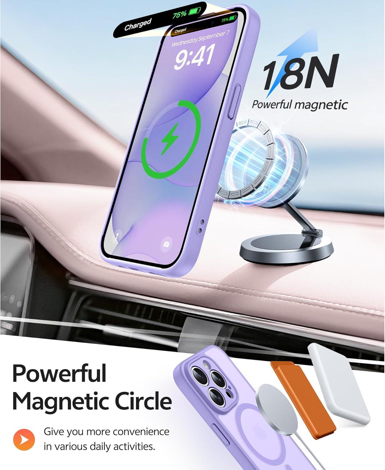imageFNTCASE for iPhone 15 Pro Case Compatible with Magsafe Translucent Matte Magnetic Phone Cover Military Grade Drop Protection Shockproof Protective Cases BlackLight Purple