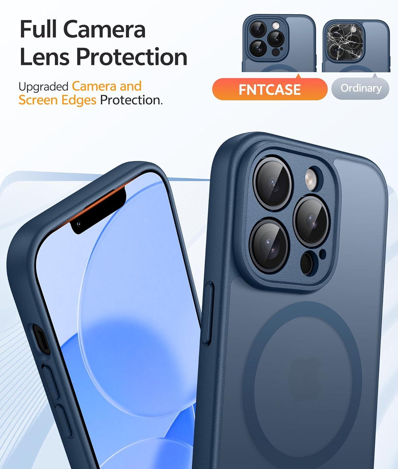 imageFNTCASE for iPhone 15 Pro Case Compatible with Magsafe Translucent Matte Magnetic Phone Cover Military Grade Drop Protection Shockproof Protective Cases BlackBlue
