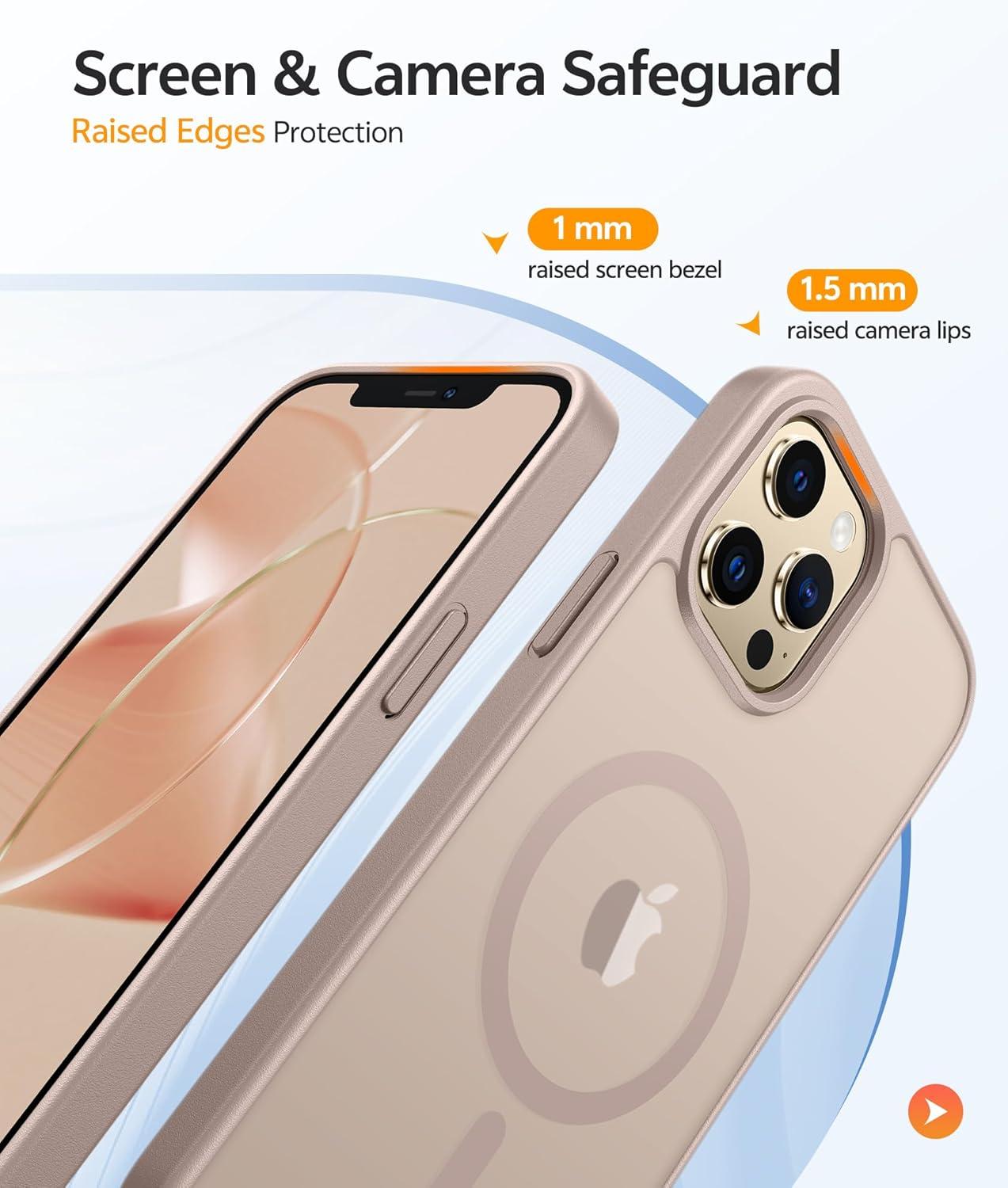 imageFNTCASE for iPhone 15 Pro Case Compatible with Magsafe Translucent Matte Magnetic Phone Cover Military Grade Drop Protection Shockproof Protective Cases BlackDesert Gold
