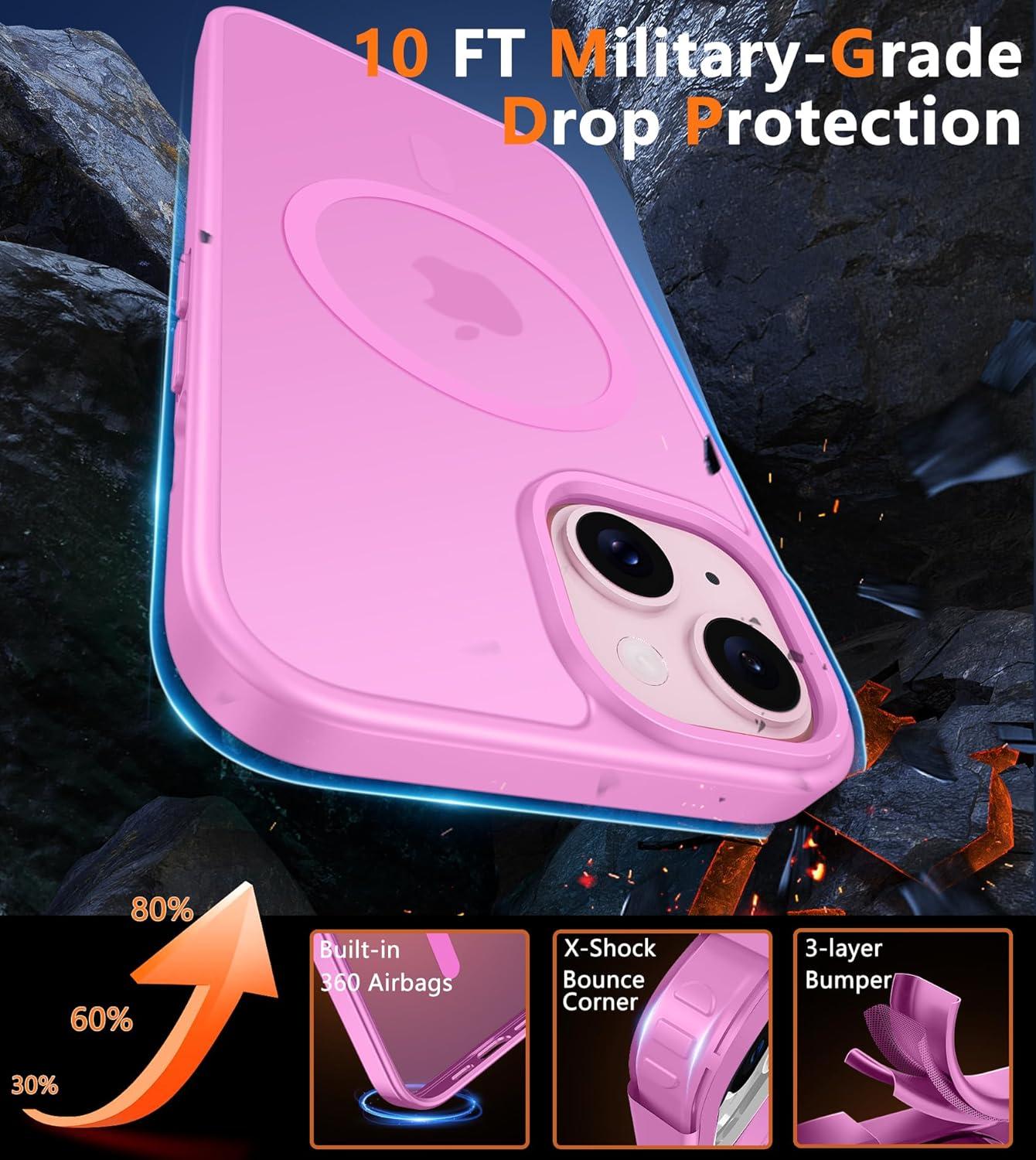 imageFNTCASE for iPhone 15 Pro Case Compatible with Magsafe Translucent Matte Magnetic Phone Cover Military Grade Drop Protection Shockproof Protective Cases BlackPink