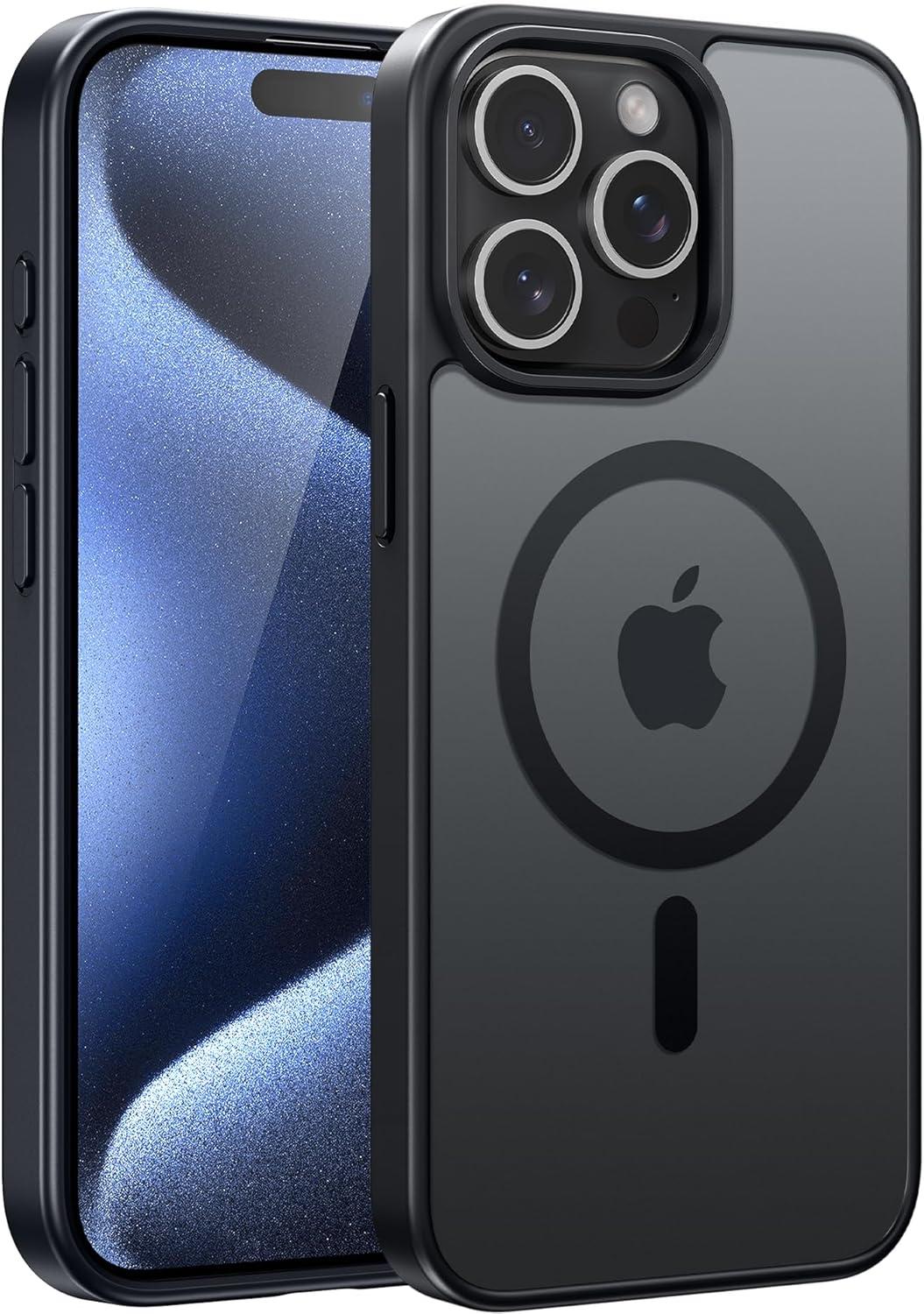 imageFNTCASE for iPhone 15 Pro Case Compatible with Magsafe Translucent Matte Magnetic Phone Cover Military Grade Drop Protection Shockproof Protective Cases BlackBlack