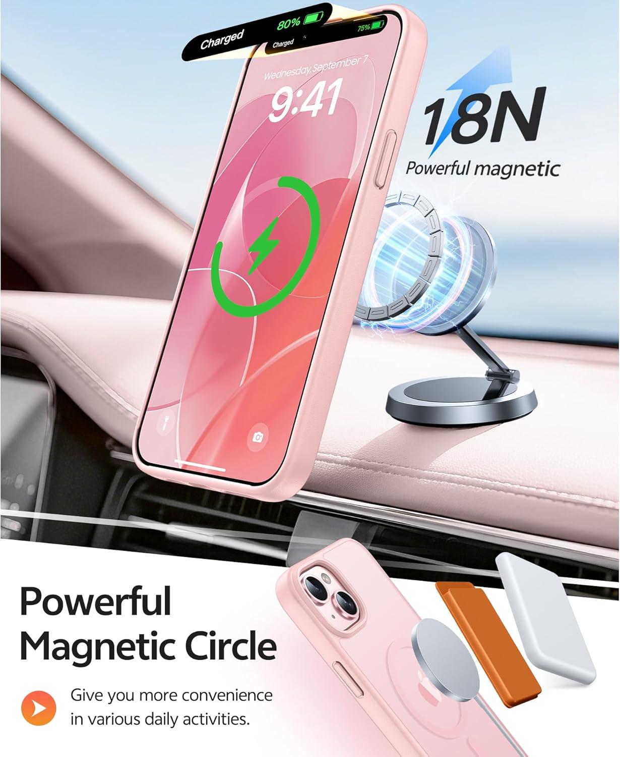 imageFNTCASE for iPhone 15 Pro Case Compatible with Magsafe Translucent Matte Magnetic Phone Cover Military Grade Drop Protection Shockproof Protective Cases BlackLight Pink