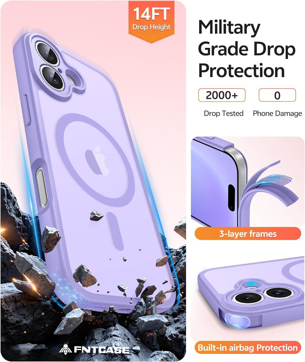 imageFNTCASE for iPhone 15 Pro Case Compatible with Magsafe Translucent Matte Magnetic Phone Cover Military Grade Drop Protection Shockproof Protective Cases BlackLight Purple