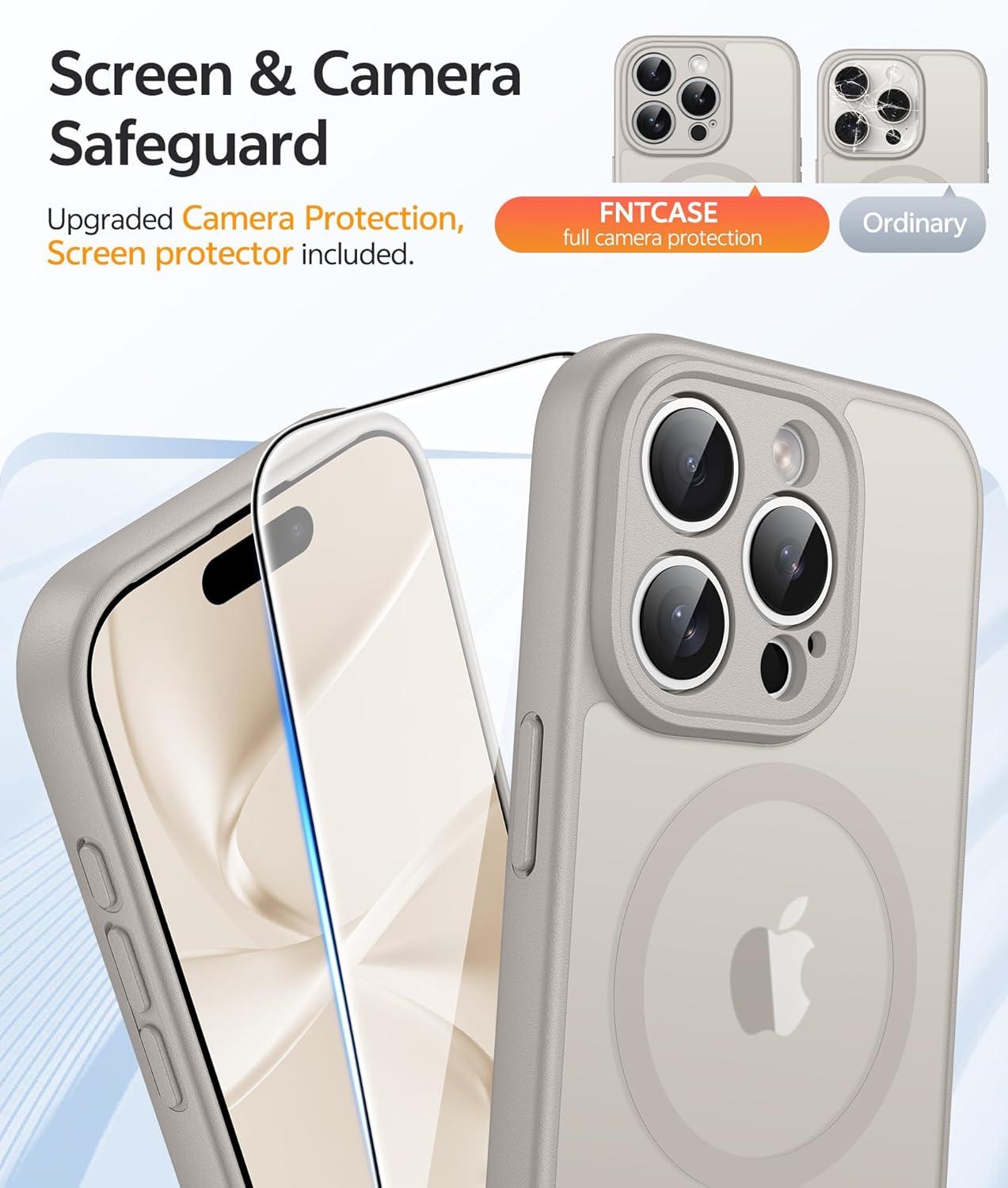 imageFNTCASE for iPhone 15 Pro Case Compatible with Magsafe Translucent Matte Magnetic Phone Cover Military Grade Drop Protection Shockproof Protective Cases BlackOff White