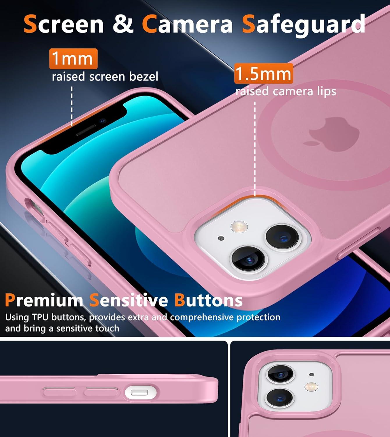 imageFNTCASE for iPhone 15 Pro Case Compatible with Magsafe Translucent Matte Magnetic Phone Cover Military Grade Drop Protection Shockproof Protective Cases BlackLight Pink