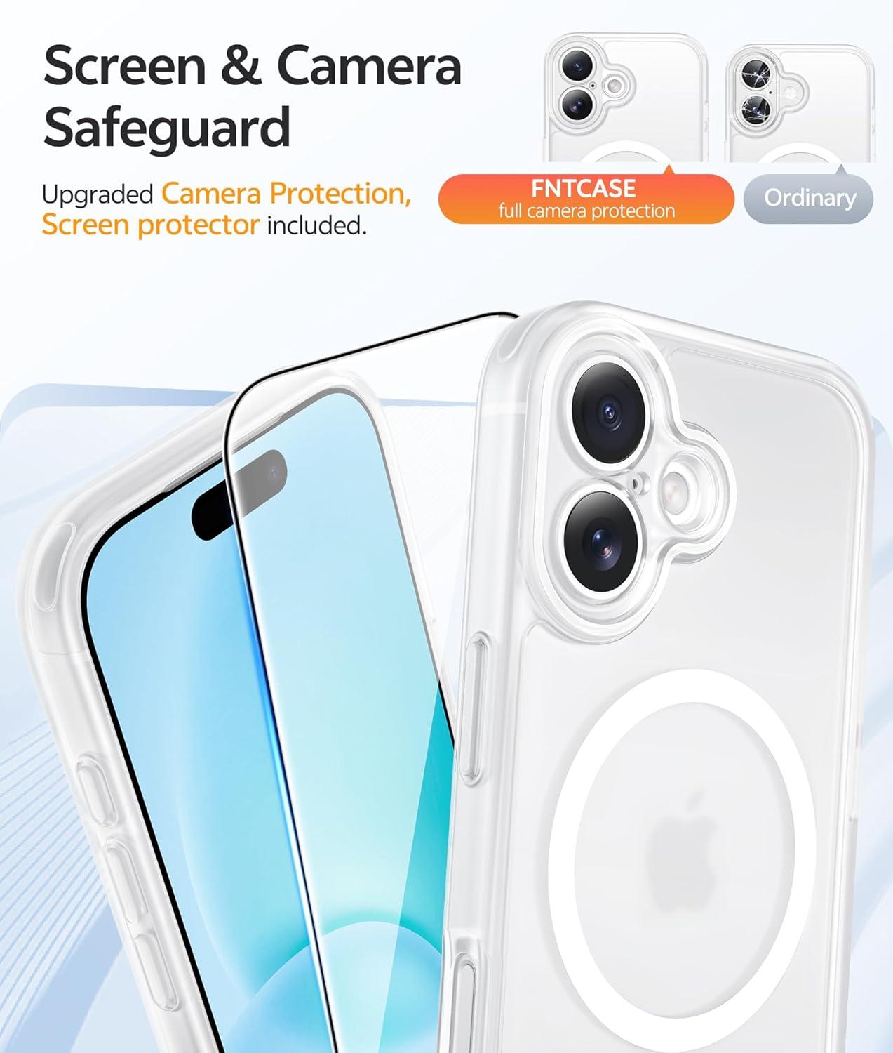 imageFNTCASE for iPhone 15 Pro Case Compatible with Magsafe Translucent Matte Magnetic Phone Cover Military Grade Drop Protection Shockproof Protective Cases BlackWhite
