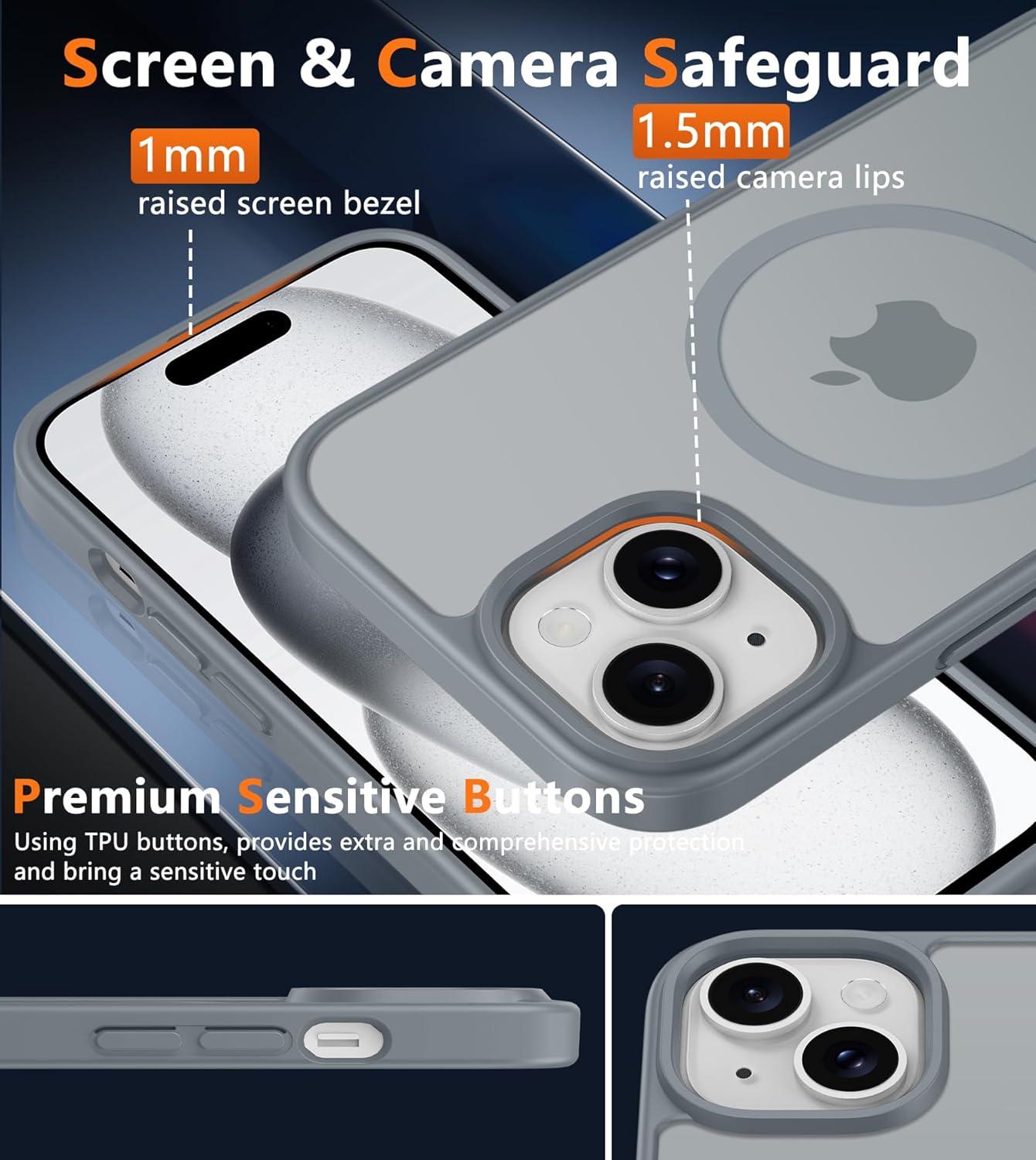 imageFNTCASE for iPhone 15 Pro Case Compatible with Magsafe Translucent Matte Magnetic Phone Cover Military Grade Drop Protection Shockproof Protective Cases BlackGray