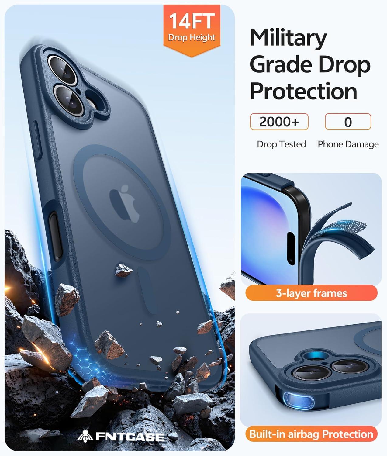 imageFNTCASE for iPhone 15 Pro Case Compatible with Magsafe Translucent Matte Magnetic Phone Cover Military Grade Drop Protection Shockproof Protective Cases BlackBlue