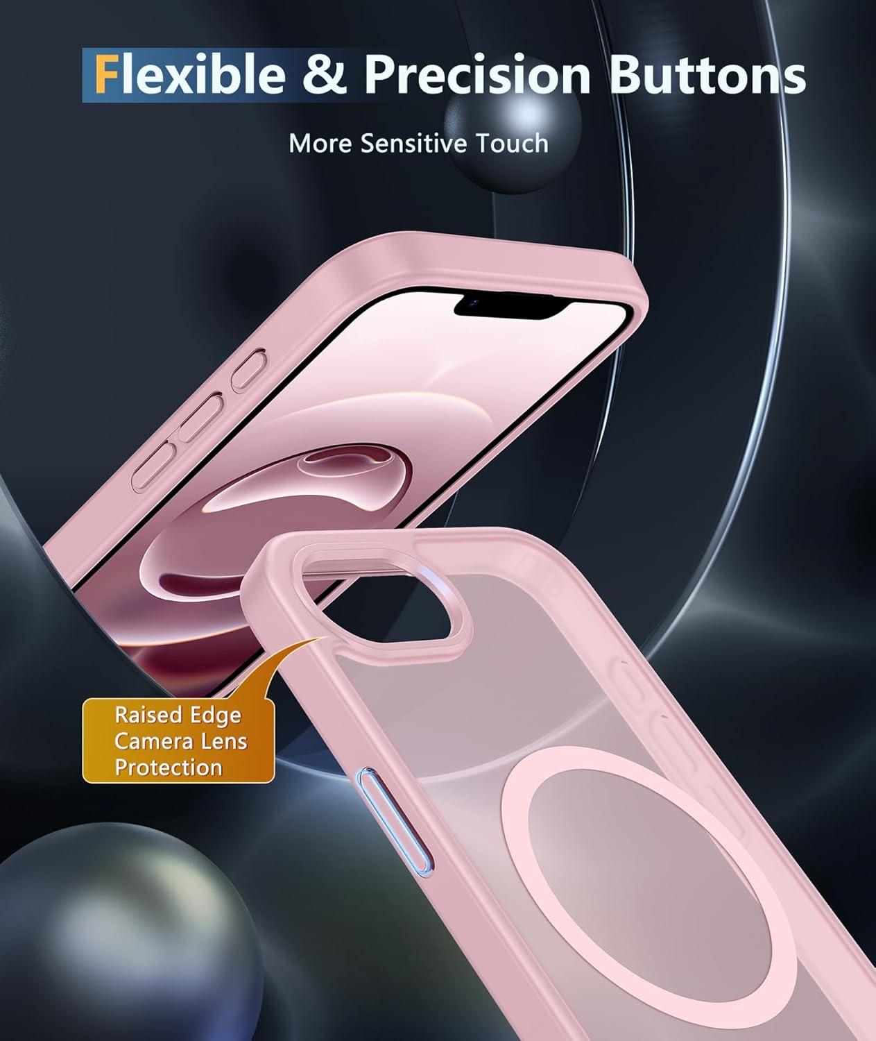 imageFNTCASE for iPhone 15 Pro Case Compatible with Magsafe Translucent Matte Magnetic Phone Cover Military Grade Drop Protection Shockproof Protective Cases BlackLight Pink