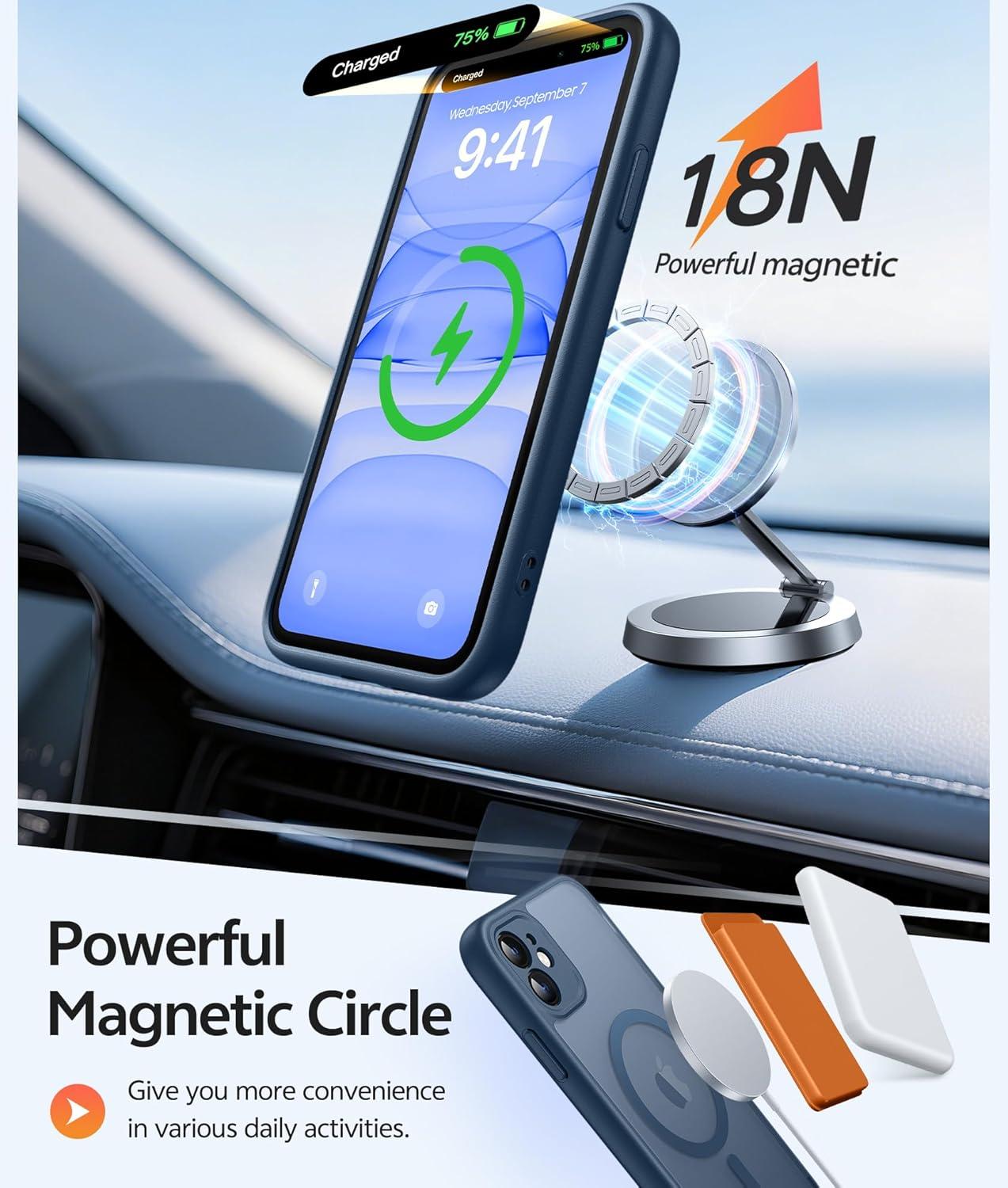 imageFNTCASE for iPhone 15 Pro Case Compatible with Magsafe Translucent Matte Magnetic Phone Cover Military Grade Drop Protection Shockproof Protective Cases BlackBlue