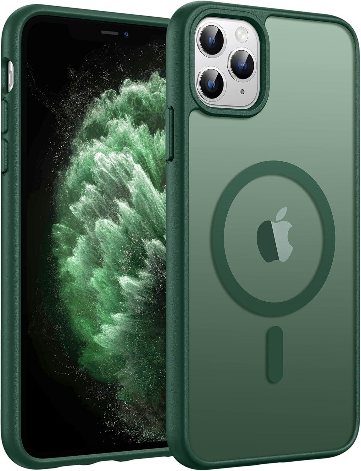 imageFNTCASE for iPhone 15 Pro Case Compatible with Magsafe Translucent Matte Magnetic Phone Cover Military Grade Drop Protection Shockproof Protective Cases BlackGreen