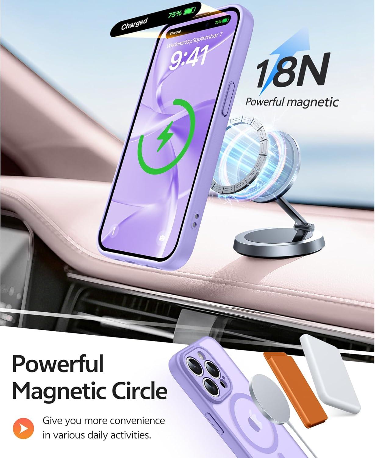 imageFNTCASE for iPhone 15 Pro Case Compatible with Magsafe Translucent Matte Magnetic Phone Cover Military Grade Drop Protection Shockproof Protective Cases BlackLight Purple
