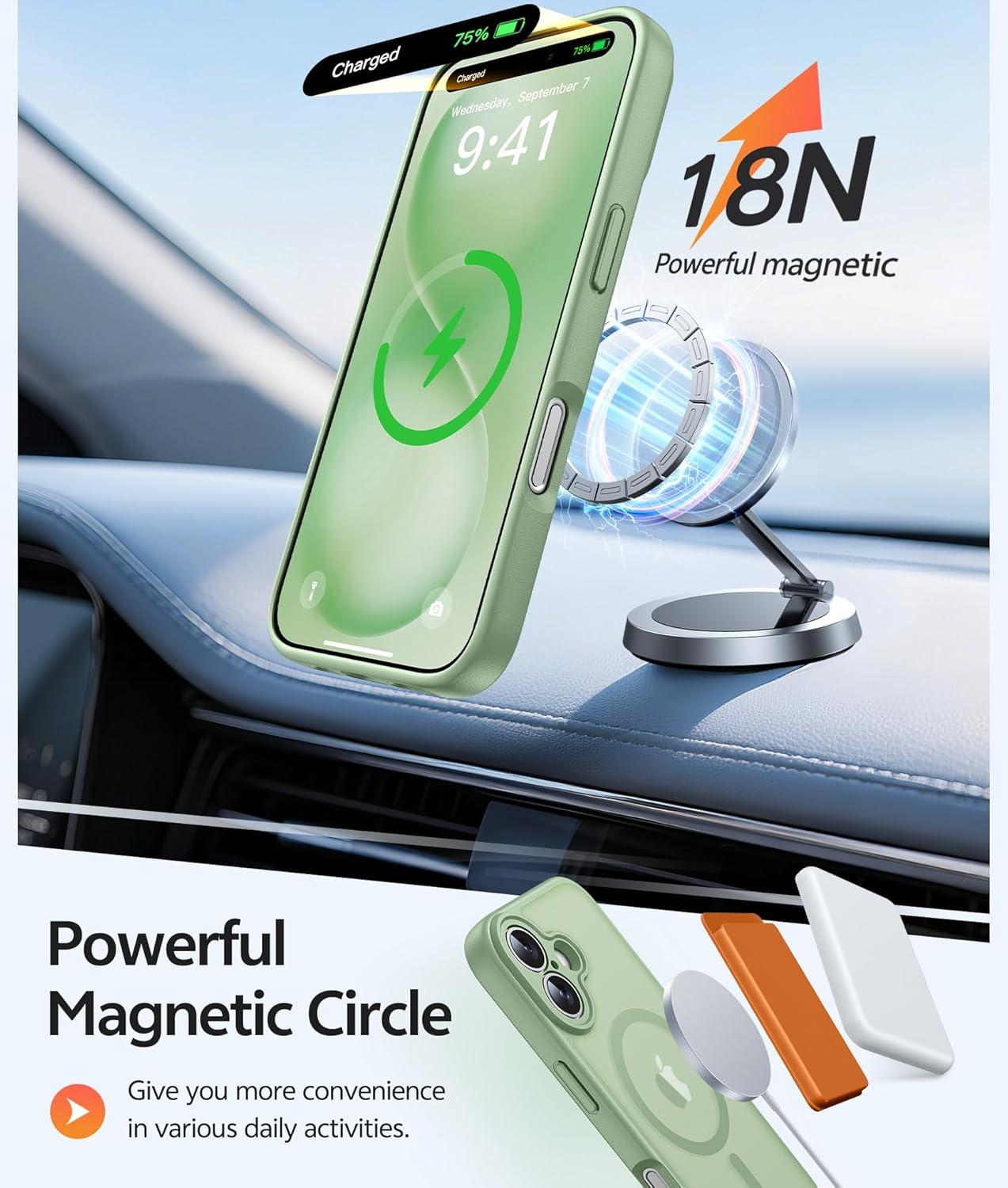 imageFNTCASE for iPhone 15 Pro Case Compatible with Magsafe Translucent Matte Magnetic Phone Cover Military Grade Drop Protection Shockproof Protective Cases BlackLight Moss