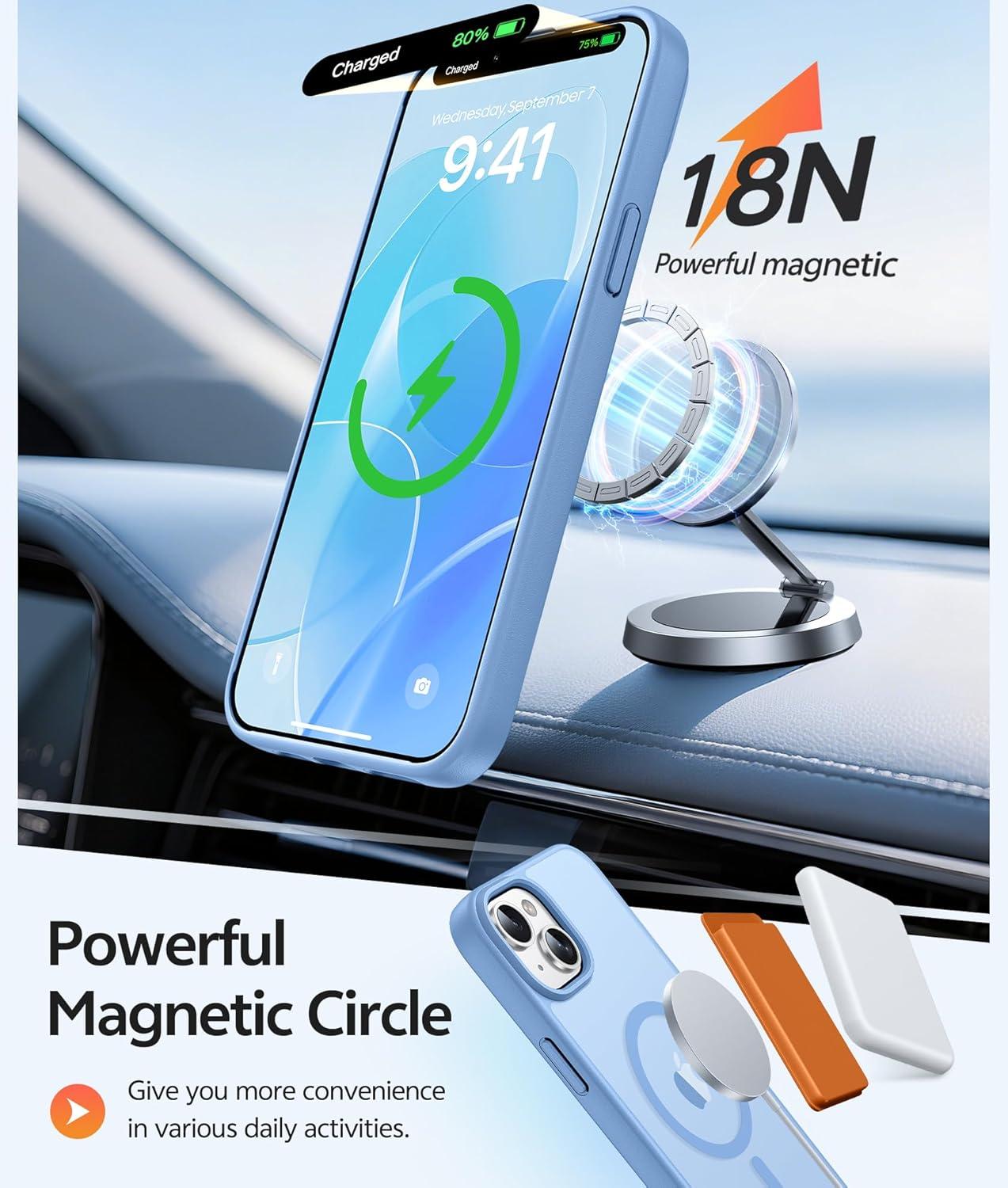 imageFNTCASE for iPhone 15 Pro Case Compatible with Magsafe Translucent Matte Magnetic Phone Cover Military Grade Drop Protection Shockproof Protective Cases BlackLight Blue