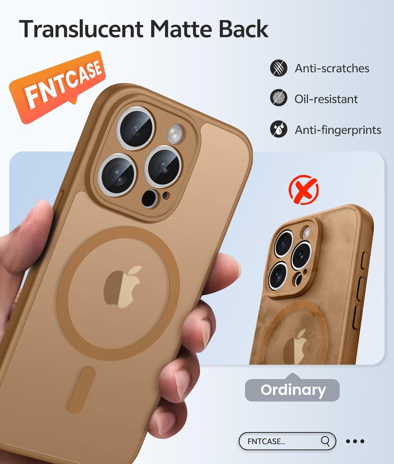 imageFNTCASE for iPhone 15 Pro Case Compatible with Magsafe Translucent Matte Magnetic Phone Cover Military Grade Drop Protection Shockproof Protective Cases BlackBrown