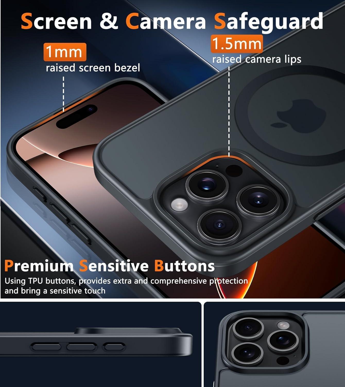 imageFNTCASE for iPhone 15 Pro Case Compatible with Magsafe Translucent Matte Magnetic Phone Cover Military Grade Drop Protection Shockproof Protective Cases BlackBlackT