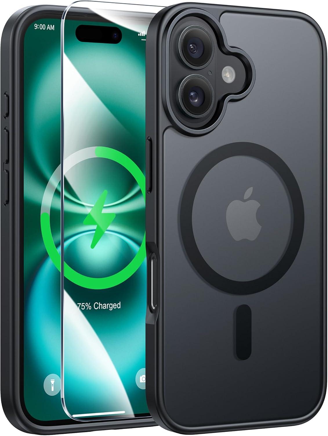imageFNTCASE for iPhone 15 Pro Case Compatible with Magsafe Translucent Matte Magnetic Phone Cover Military Grade Drop Protection Shockproof Protective Cases BlackBlack