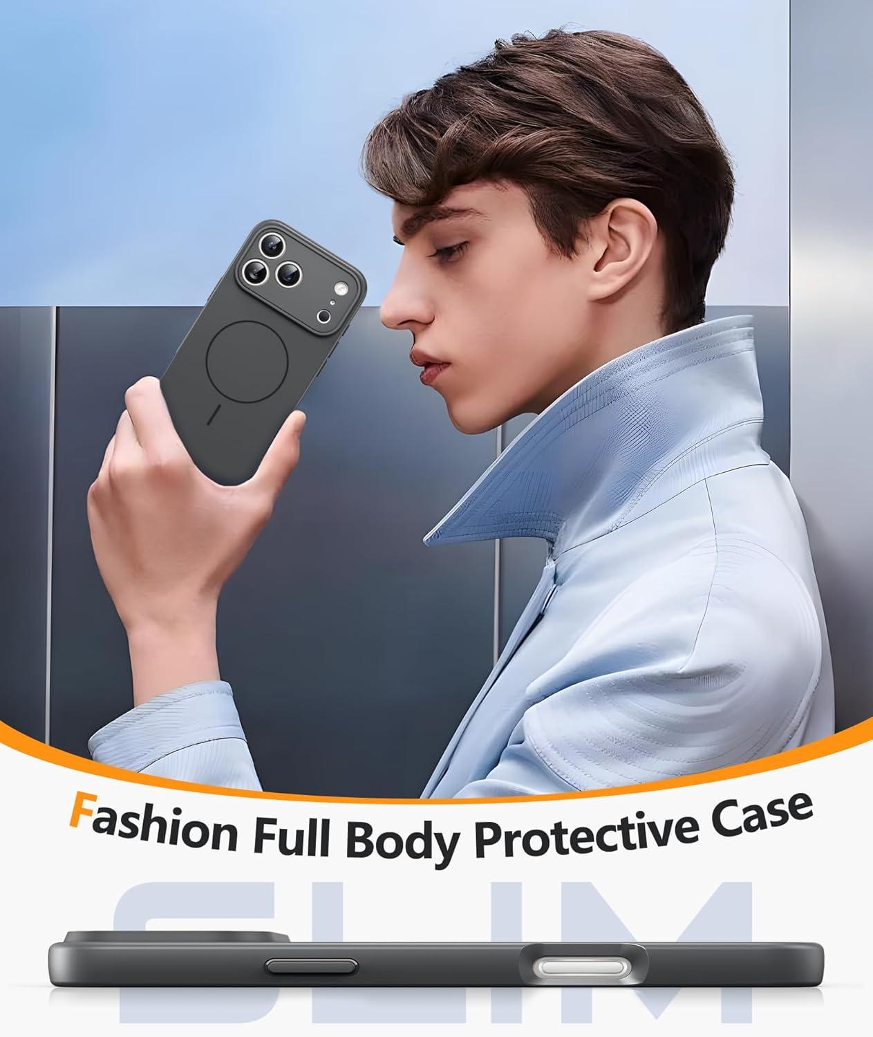 imageFNTCASE for iPhone 15 Pro Case Compatible with Magsafe Translucent Matte Magnetic Phone Cover Military Grade Drop Protection Shockproof Protective Cases BlackFull Gray