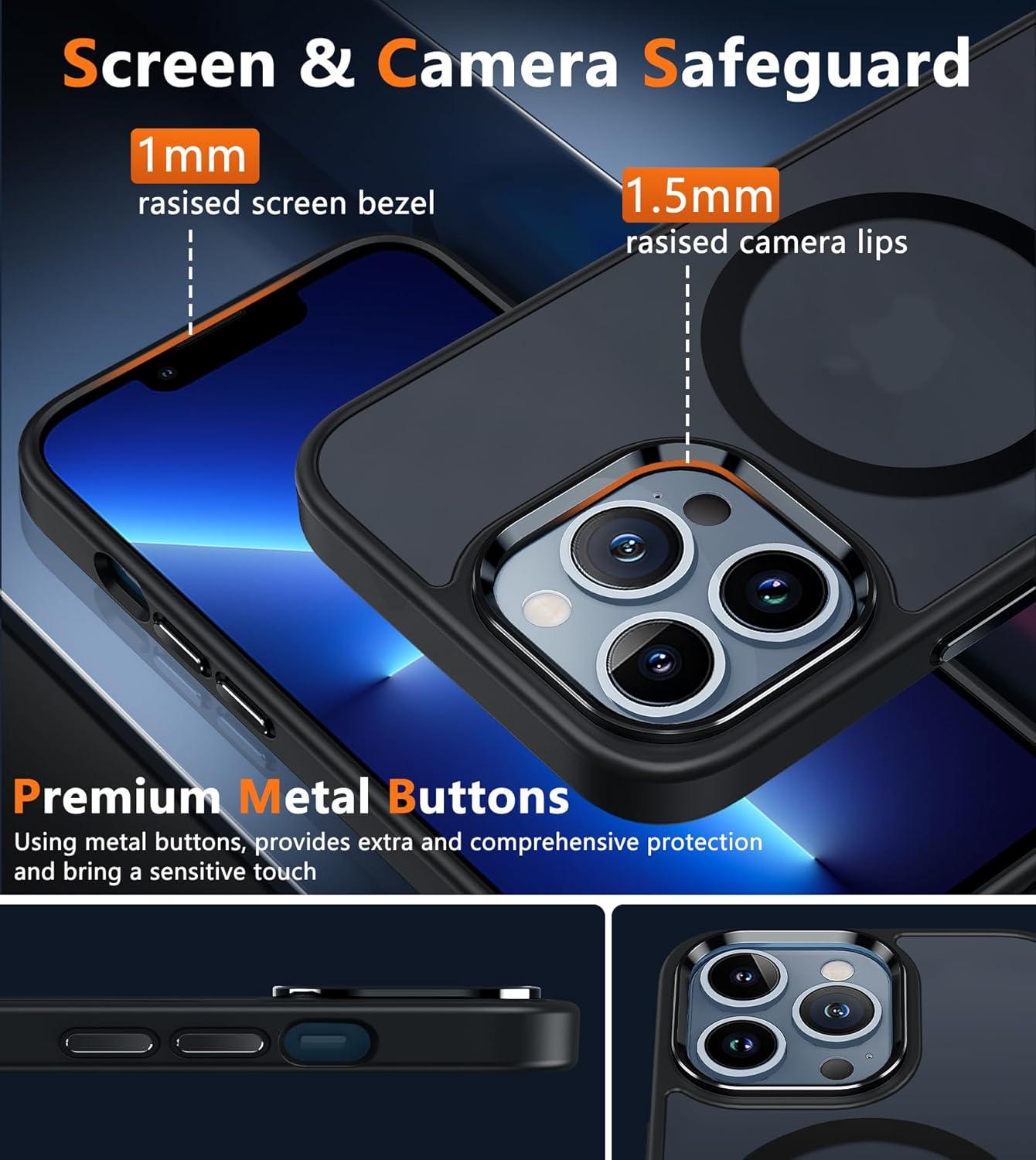 imageFNTCASE for iPhone 15 Pro Case Compatible with Magsafe Translucent Matte Magnetic Phone Cover Military Grade Drop Protection Shockproof Protective Cases BlackBlack