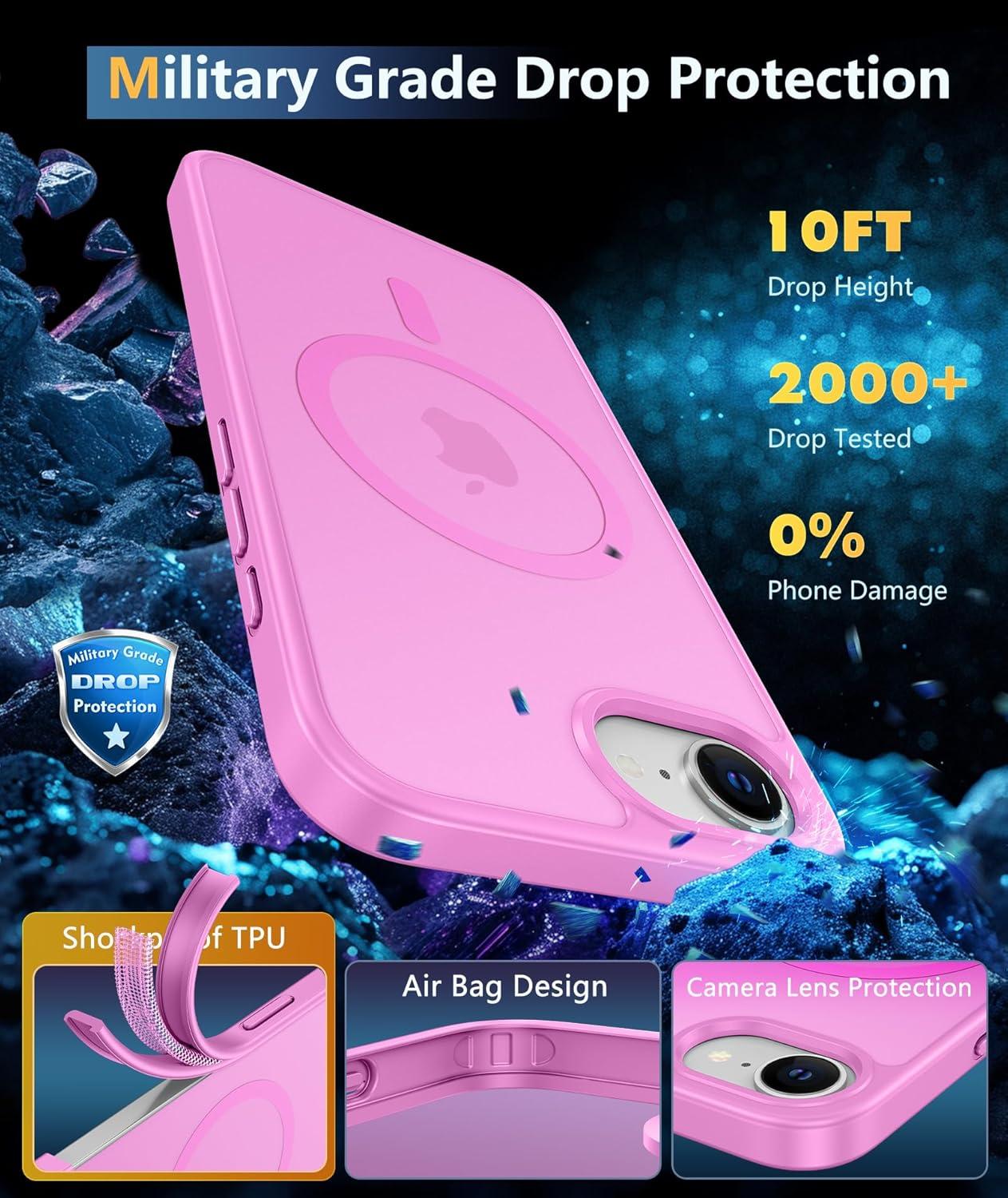 imageFNTCASE for iPhone 15 Pro Case Compatible with Magsafe Translucent Matte Magnetic Phone Cover Military Grade Drop Protection Shockproof Protective Cases BlackPink