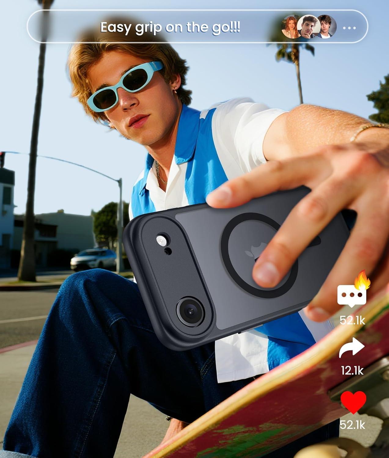imageFNTCASE for iPhone 15 Pro Case Compatible with Magsafe Translucent Matte Magnetic Phone Cover Military Grade Drop Protection Shockproof Protective Cases BlackBlack