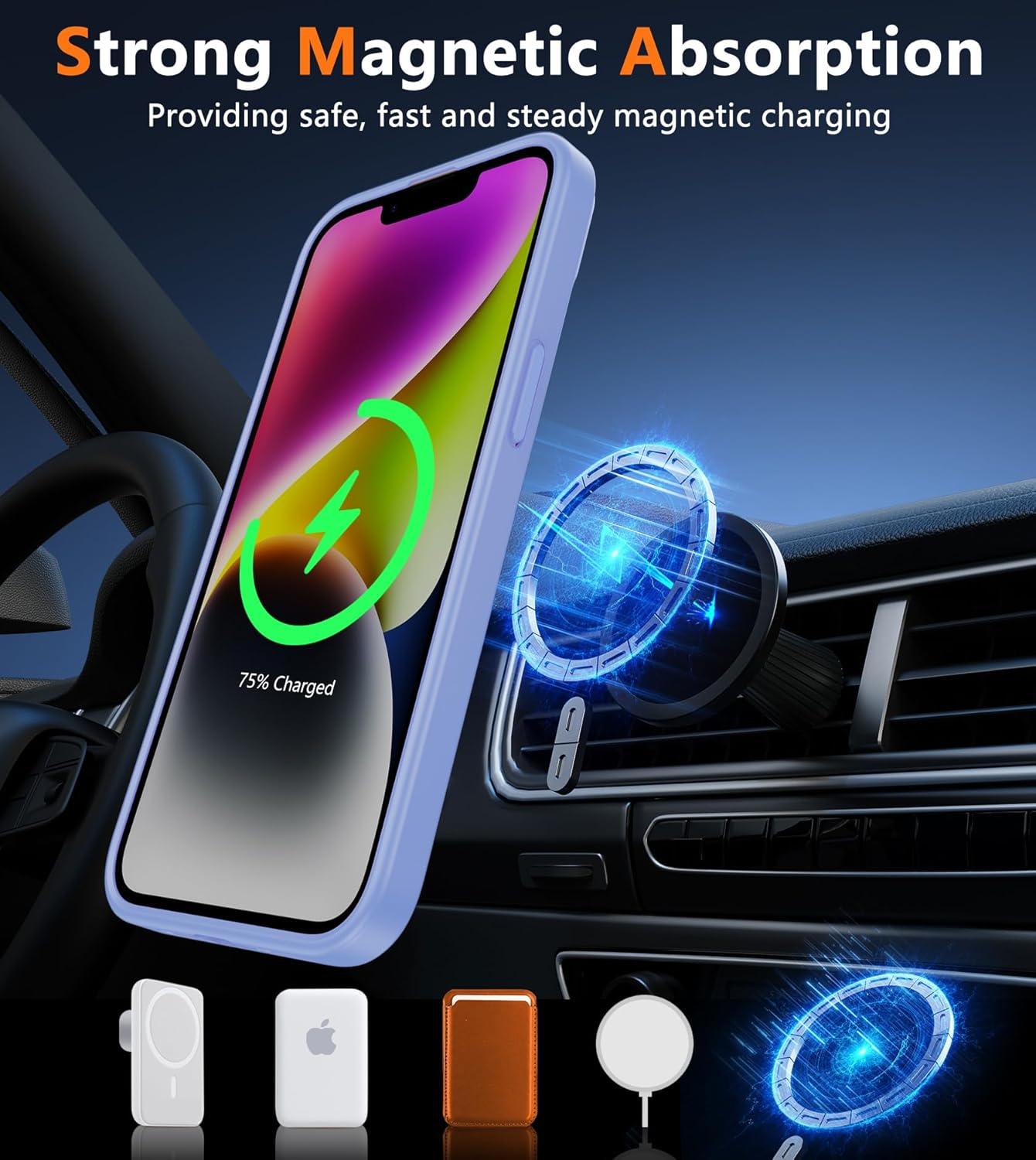 imageFNTCASE for iPhone 15 Pro Case Compatible with Magsafe Translucent Matte Magnetic Phone Cover Military Grade Drop Protection Shockproof Protective Cases BlackLight Purple