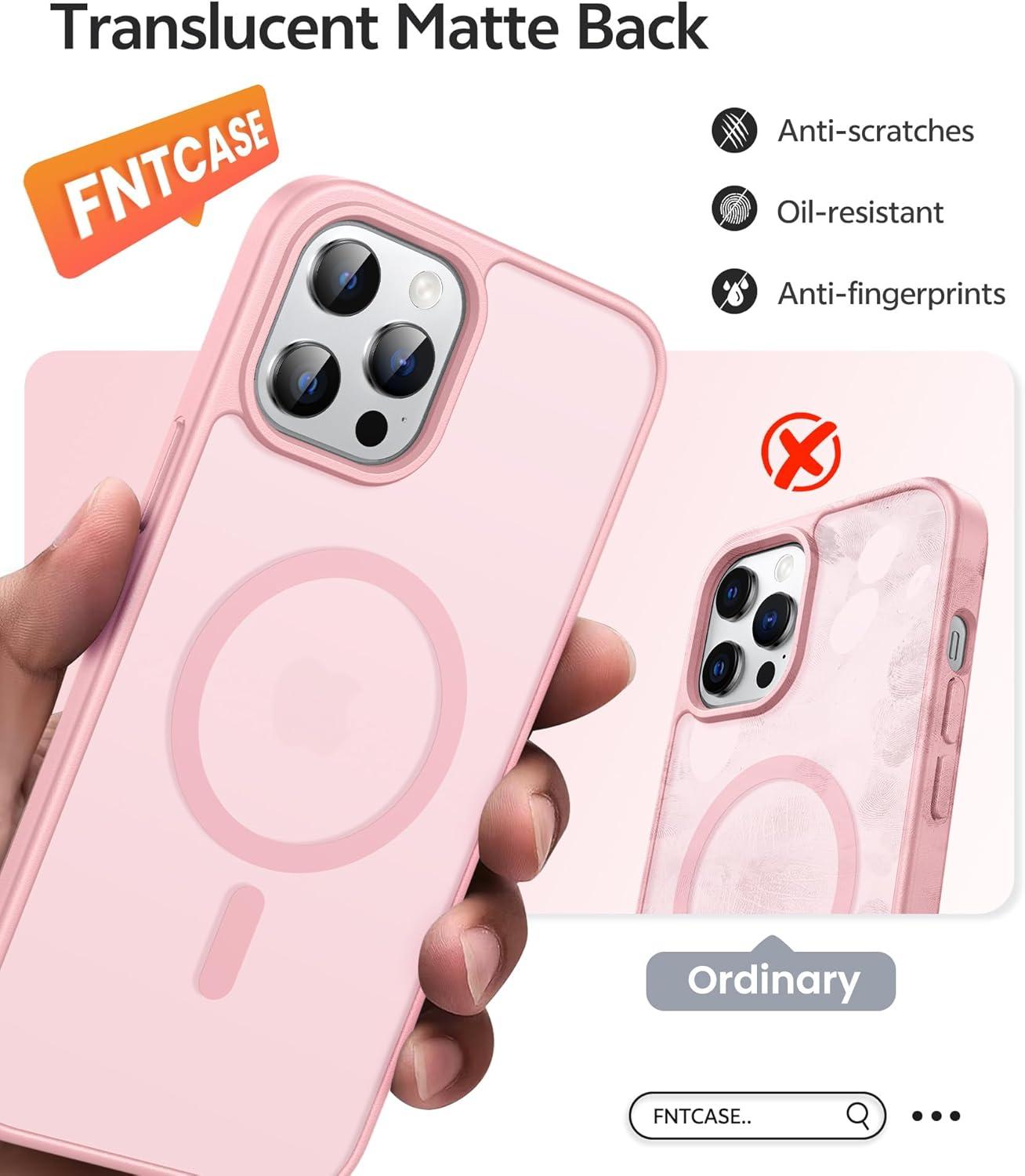 imageFNTCASE for iPhone 15 Pro Case Compatible with Magsafe Translucent Matte Magnetic Phone Cover Military Grade Drop Protection Shockproof Protective Cases BlackLight Pink
