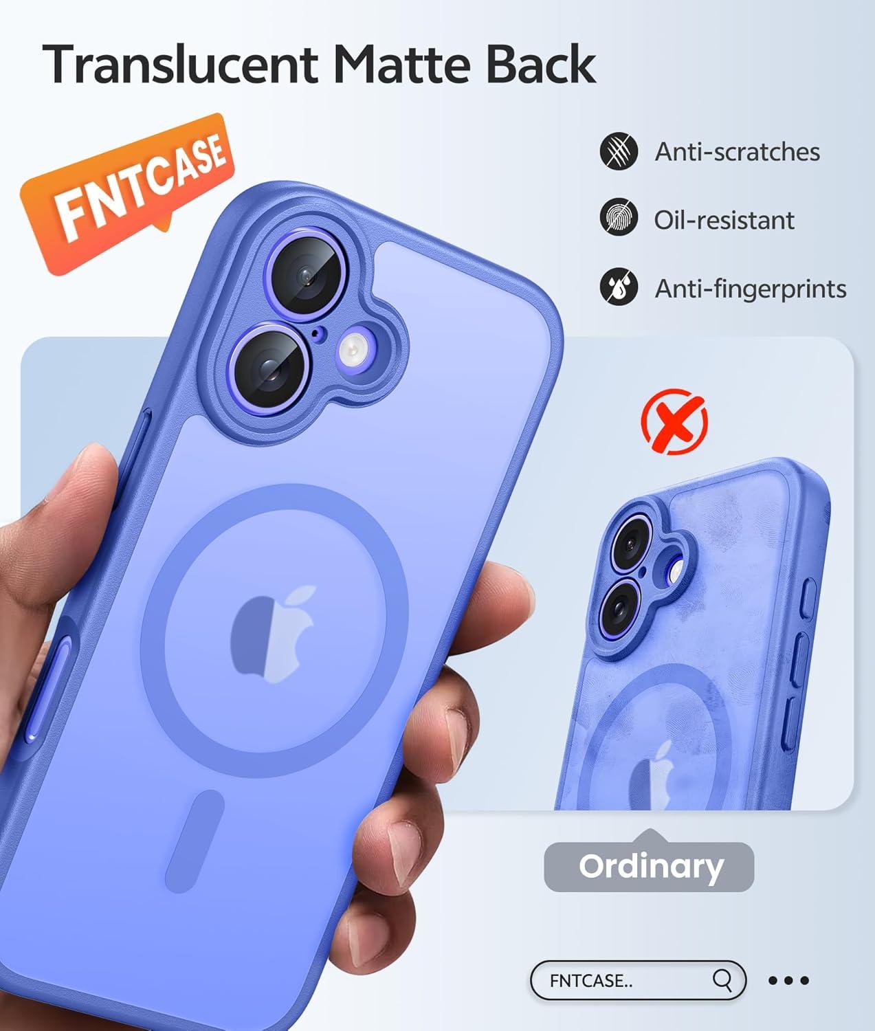 imageFNTCASE for iPhone 15 Pro Case Compatible with Magsafe Translucent Matte Magnetic Phone Cover Military Grade Drop Protection Shockproof Protective Cases BlackUltramarine