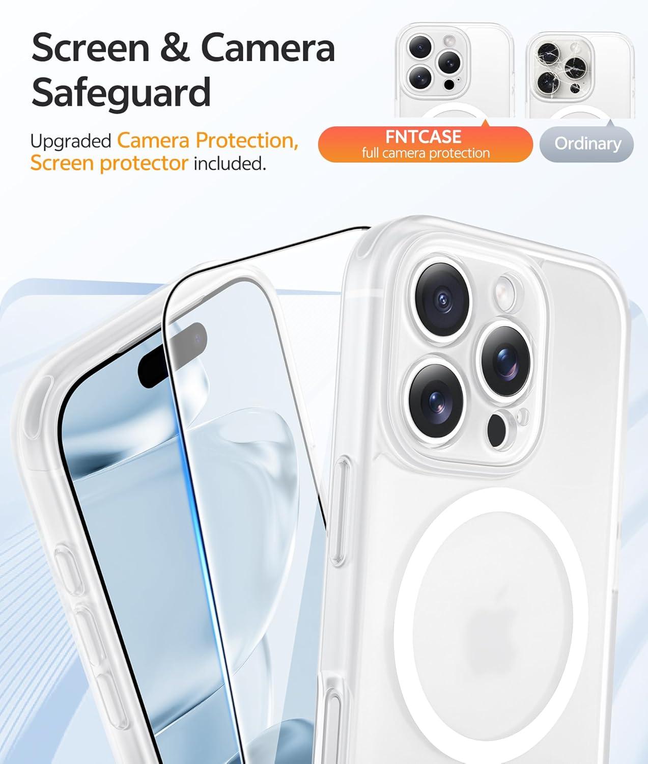 imageFNTCASE for iPhone 15 Pro Case Compatible with Magsafe Translucent Matte Magnetic Phone Cover Military Grade Drop Protection Shockproof Protective Cases BlackWhite