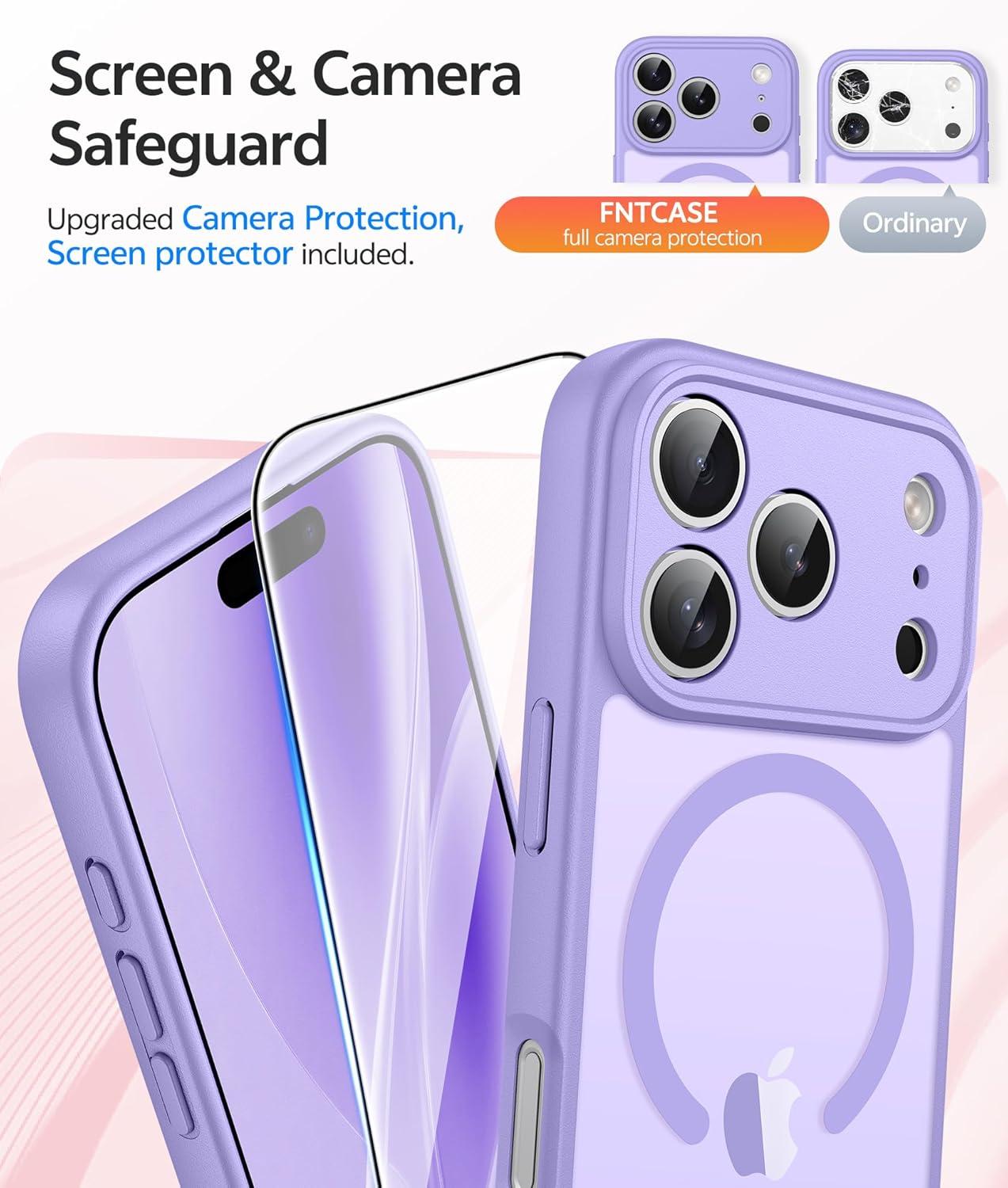imageFNTCASE for iPhone 15 Pro Case Compatible with Magsafe Translucent Matte Magnetic Phone Cover Military Grade Drop Protection Shockproof Protective Cases BlackLight Purple