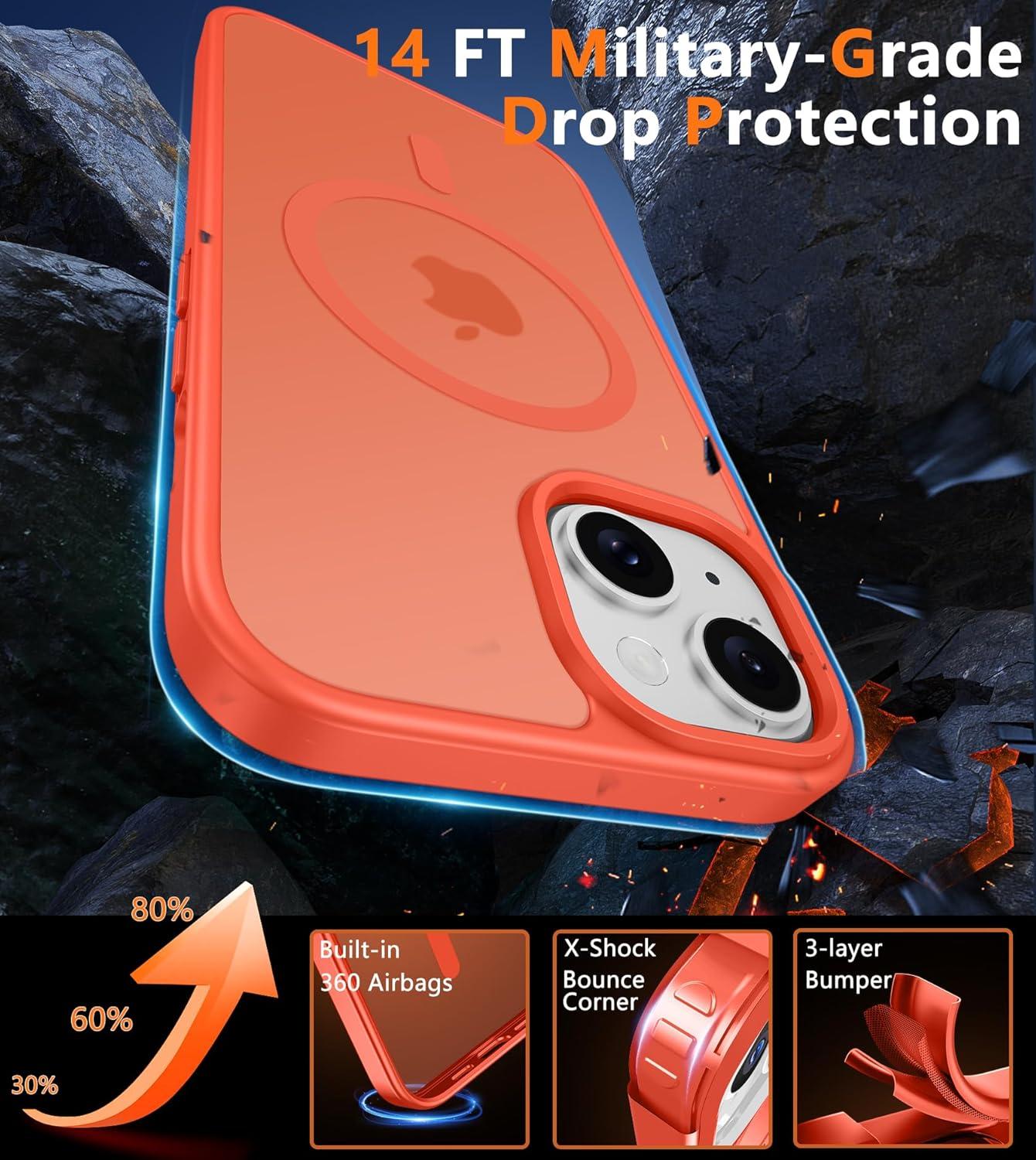 imageFNTCASE for iPhone 15 Pro Case Compatible with Magsafe Translucent Matte Magnetic Phone Cover Military Grade Drop Protection Shockproof Protective Cases BlackOrange