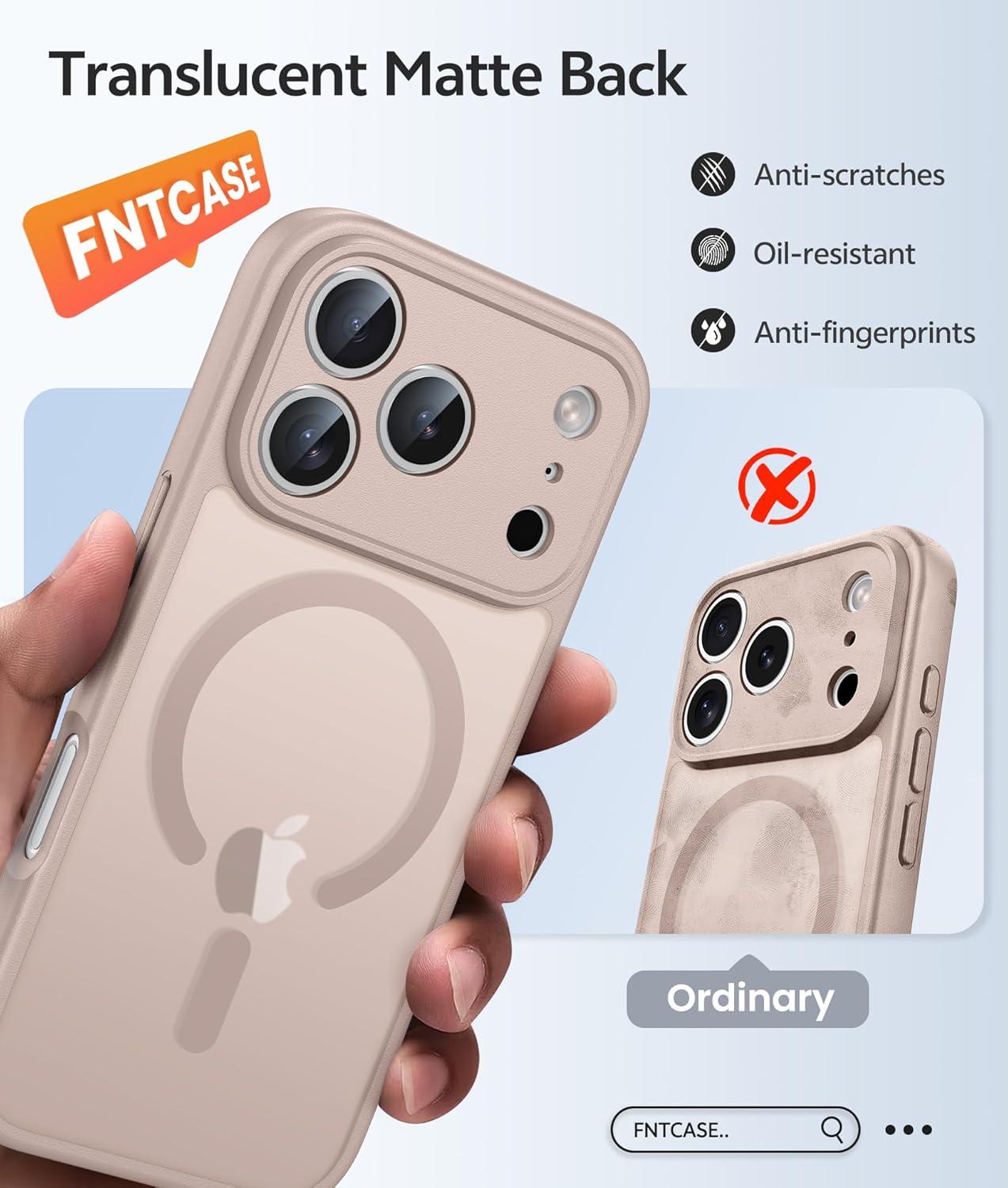 imageFNTCASE for iPhone 15 Pro Case Compatible with Magsafe Translucent Matte Magnetic Phone Cover Military Grade Drop Protection Shockproof Protective Cases BlackDesert Gold