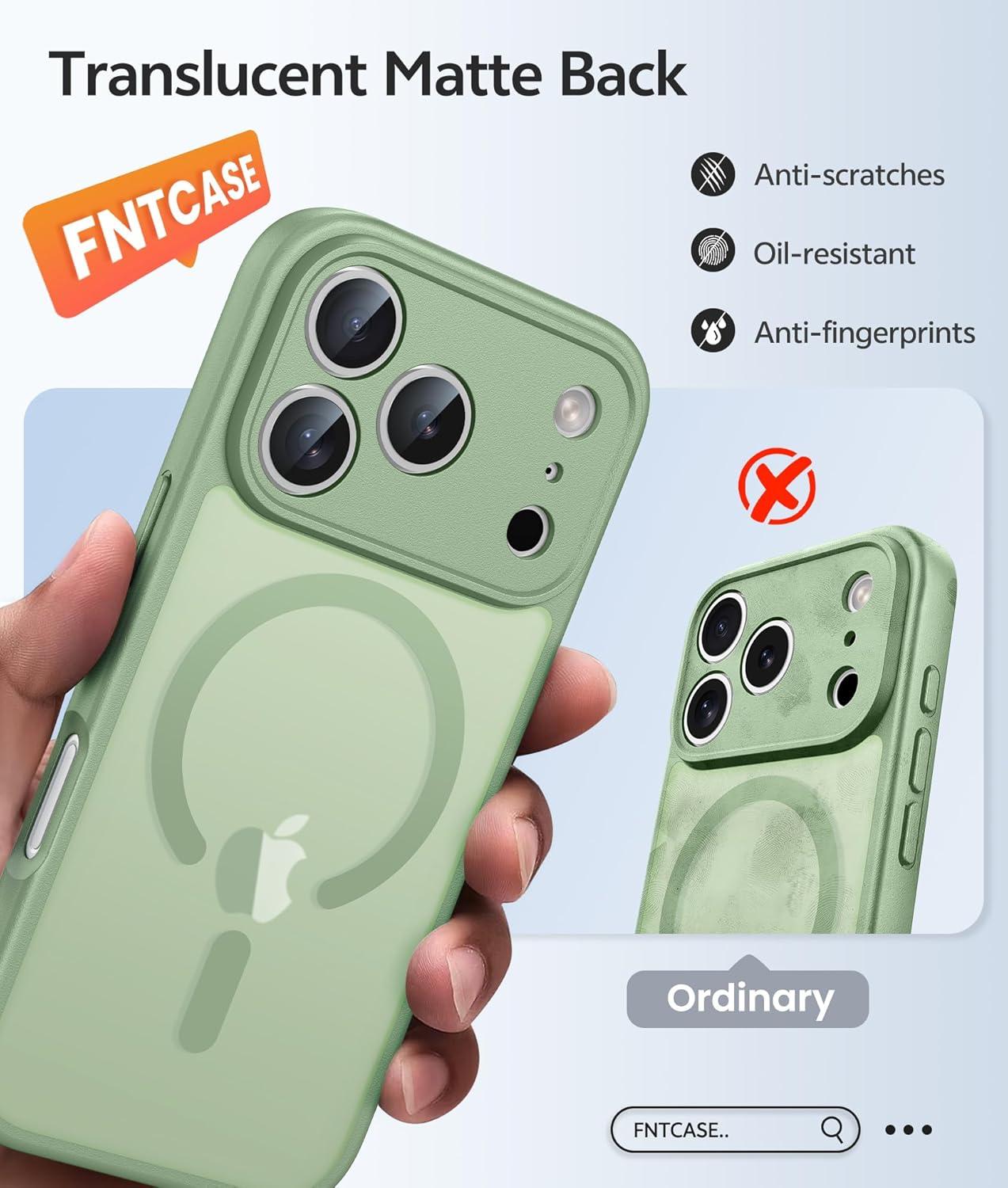 imageFNTCASE for iPhone 15 Pro Case Compatible with Magsafe Translucent Matte Magnetic Phone Cover Military Grade Drop Protection Shockproof Protective Cases BlackLight Moss