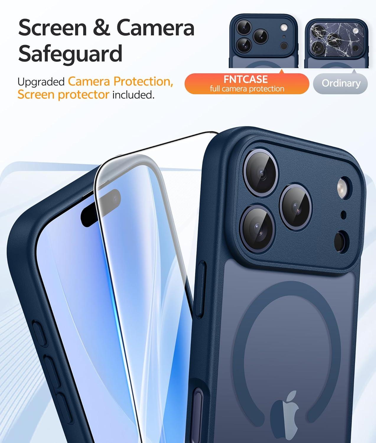 imageFNTCASE for iPhone 15 Pro Case Compatible with Magsafe Translucent Matte Magnetic Phone Cover Military Grade Drop Protection Shockproof Protective Cases BlackBlue