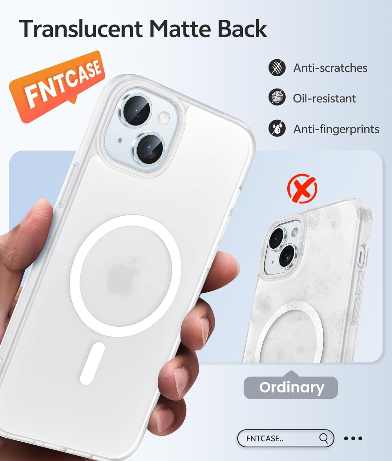 imageFNTCASE for iPhone 15 Pro Case Compatible with Magsafe Translucent Matte Magnetic Phone Cover Military Grade Drop Protection Shockproof Protective Cases BlackWhite