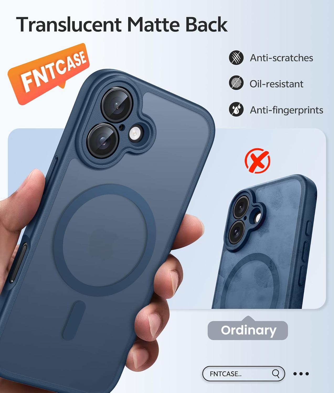imageFNTCASE for iPhone 15 Pro Case Compatible with Magsafe Translucent Matte Magnetic Phone Cover Military Grade Drop Protection Shockproof Protective Cases BlackBlue