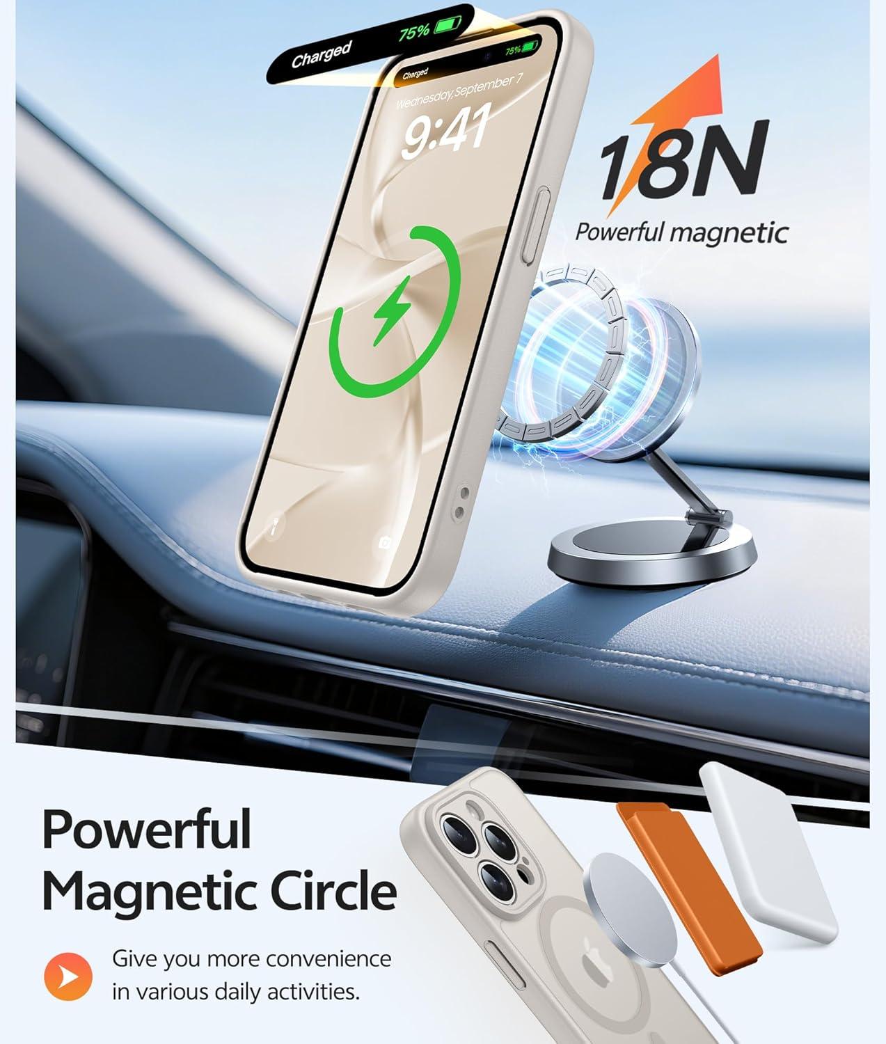 imageFNTCASE for iPhone 15 Pro Case Compatible with Magsafe Translucent Matte Magnetic Phone Cover Military Grade Drop Protection Shockproof Protective Cases BlackOff White