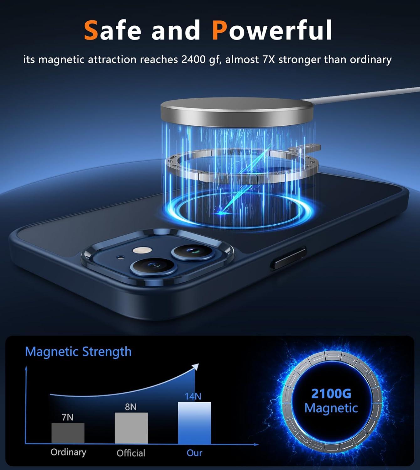 imageFNTCASE for iPhone 15 Pro Case Compatible with Magsafe Translucent Matte Magnetic Phone Cover Military Grade Drop Protection Shockproof Protective Cases BlackBlue