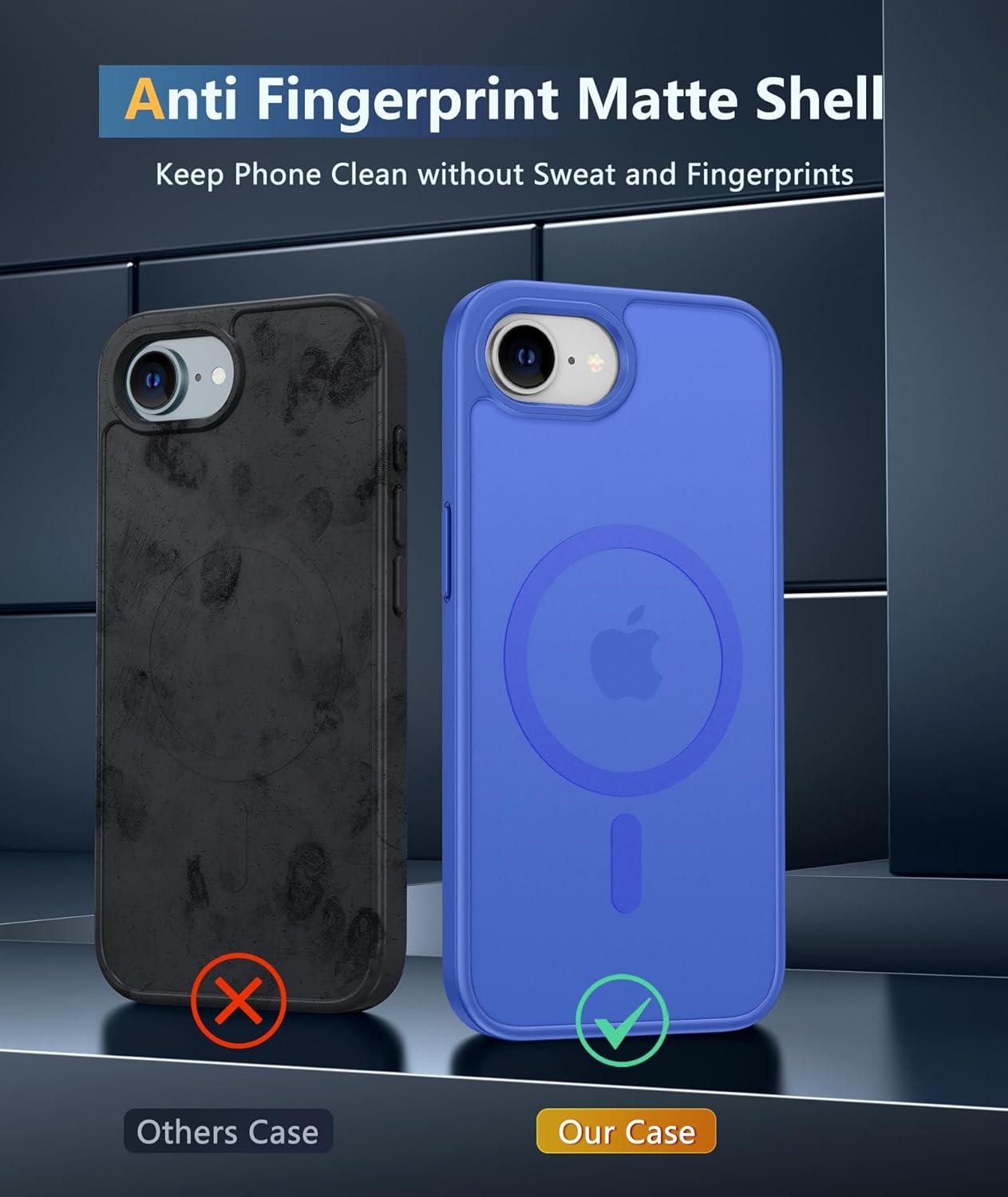 imageFNTCASE for iPhone 15 Pro Case Compatible with Magsafe Translucent Matte Magnetic Phone Cover Military Grade Drop Protection Shockproof Protective Cases BlackUltramarine
