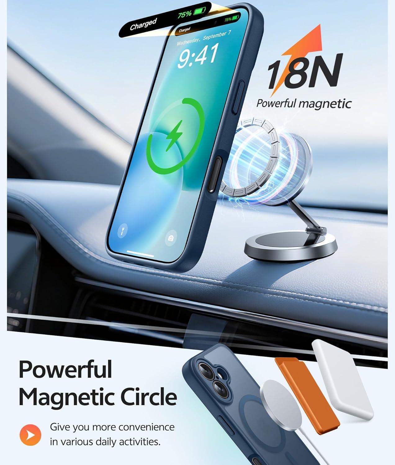 imageFNTCASE for iPhone 15 Pro Case Compatible with Magsafe Translucent Matte Magnetic Phone Cover Military Grade Drop Protection Shockproof Protective Cases BlackBlue