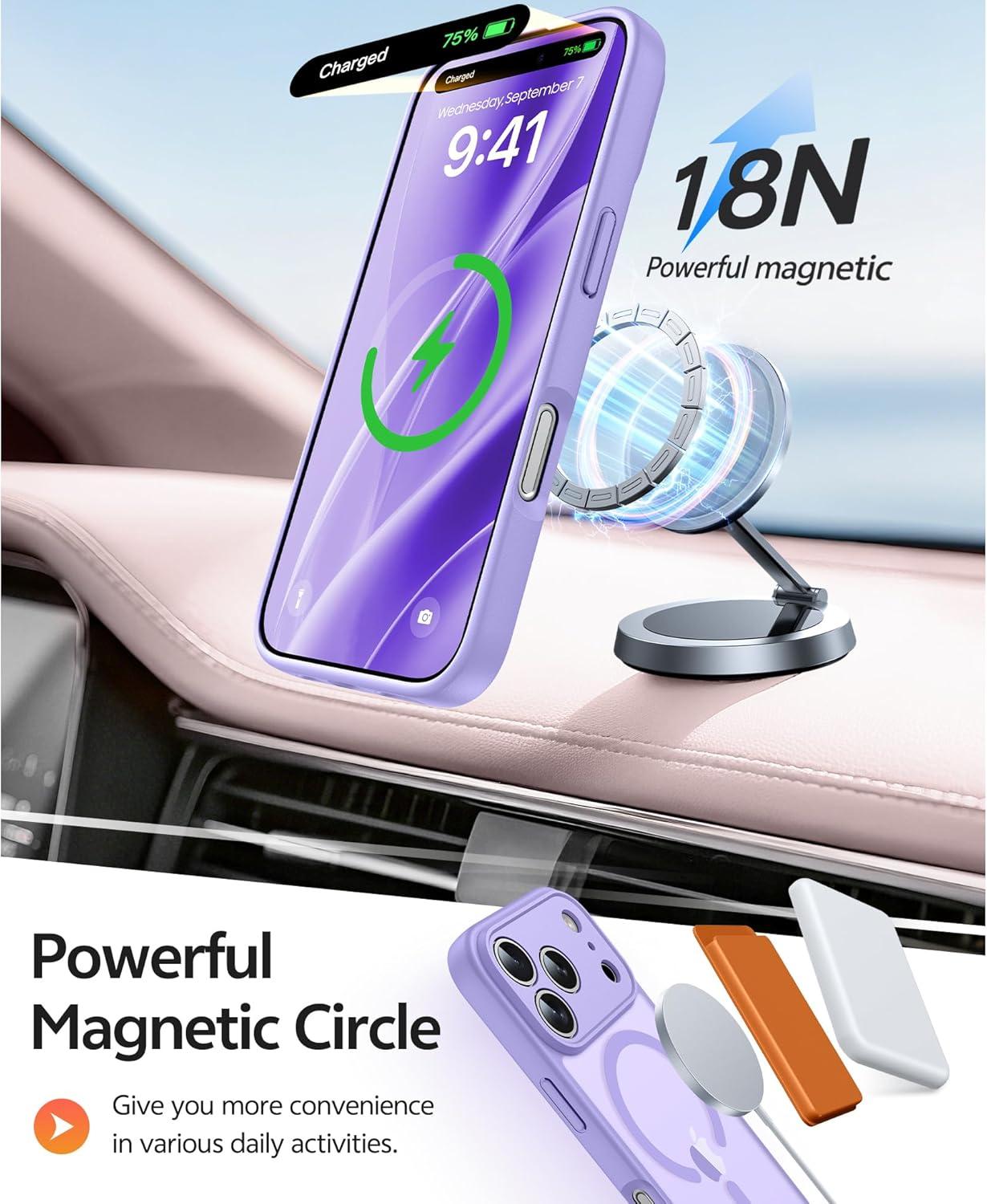 imageFNTCASE for iPhone 15 Pro Case Compatible with Magsafe Translucent Matte Magnetic Phone Cover Military Grade Drop Protection Shockproof Protective Cases BlackLight Purple